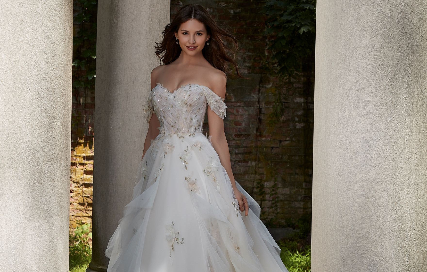 strapless open back dress Princess Wedding Dress Crystal Beaded Illusion Sleeves – Lisposa main image 1