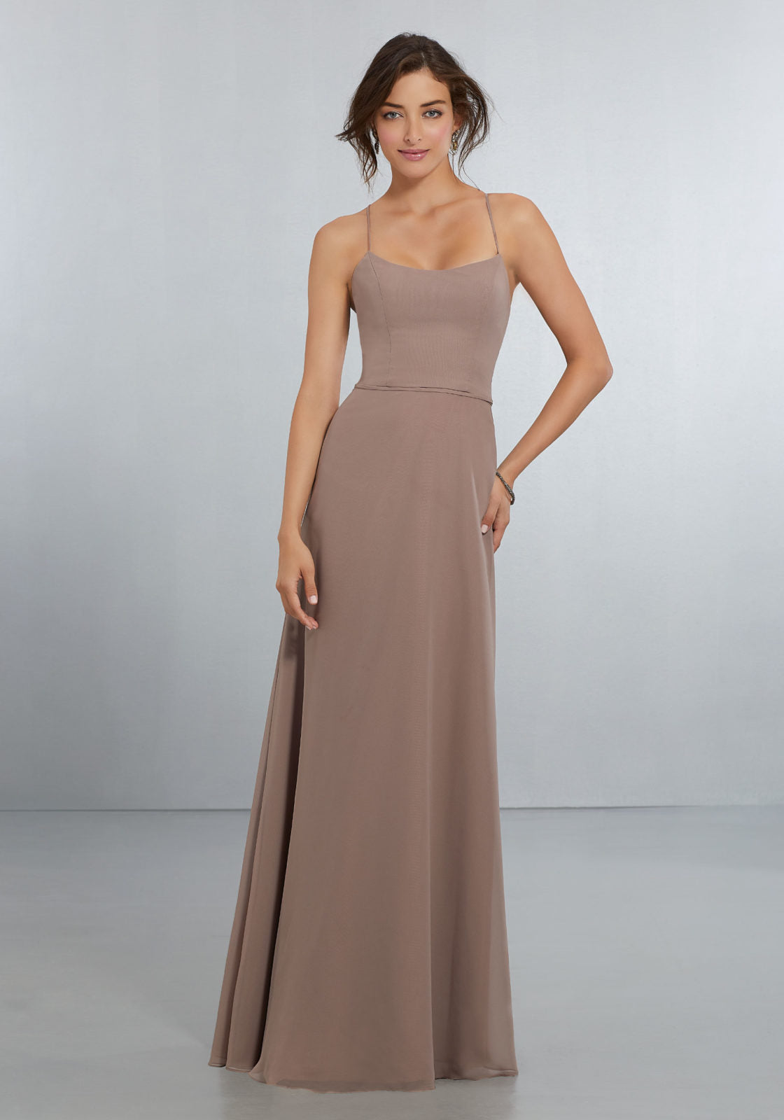 criss cross front bridesmaid dress B213016 Lace & Poly Chiffon Long Bridesmaid Dress with Criss-Cross Neckline