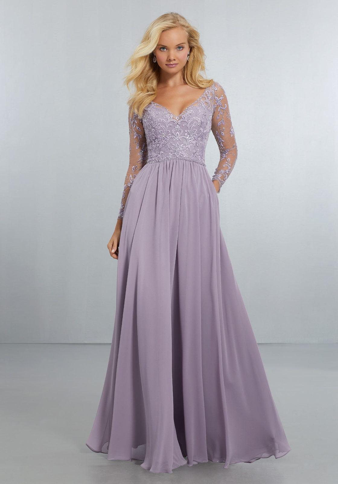 Chiffon Bridesmaids Dress with Intricately Embroidered and Beaded Long Morilee Chiffon Bridesmaids Dress with Intricately Embroidered and Beaded Long Morilee