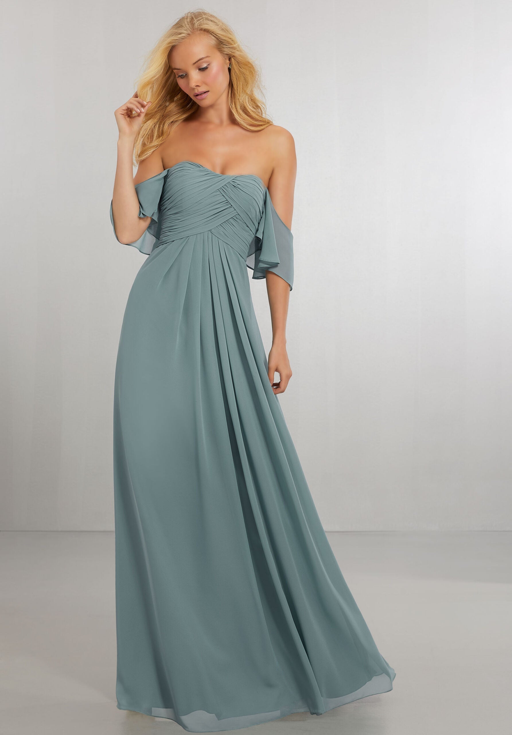 Boho Chic Chiffon Bridesmaids Dress with Off the Shoulder Neckline - Morilee Boho Chic Chiffon Bridesmaids Dress with Off the Shoulder Neckline - Morilee