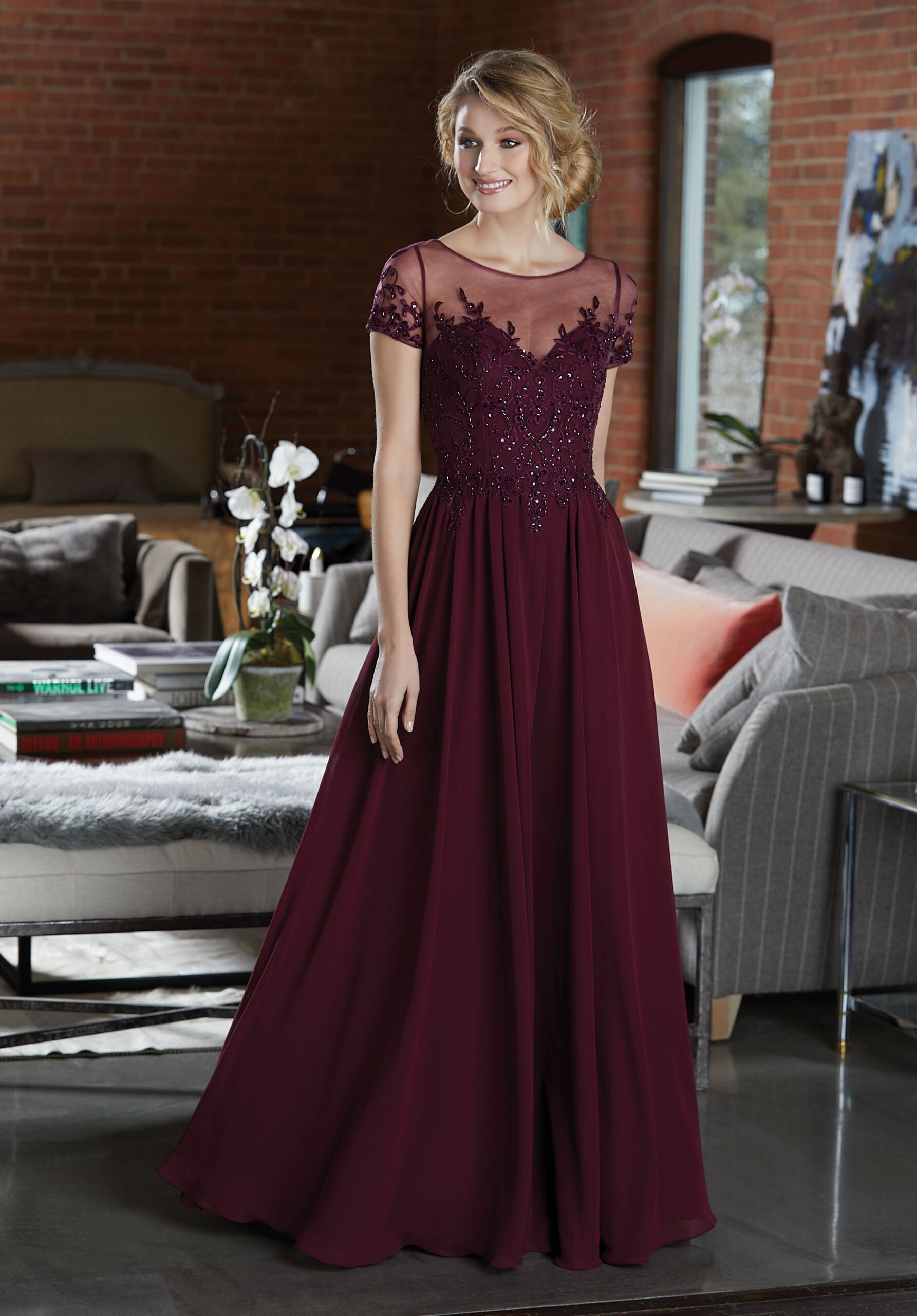 Elegant Chiffon Bridesmaid Dress Featuring a Beaded and Embroidered Morilee Elegant Chiffon Bridesmaid Dress Featuring a Beaded and Embroidered Morilee