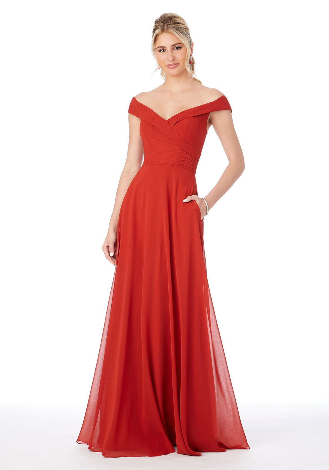 mori lee off the shoulder bridesmaid dress MGNY by Mori Lee 73031