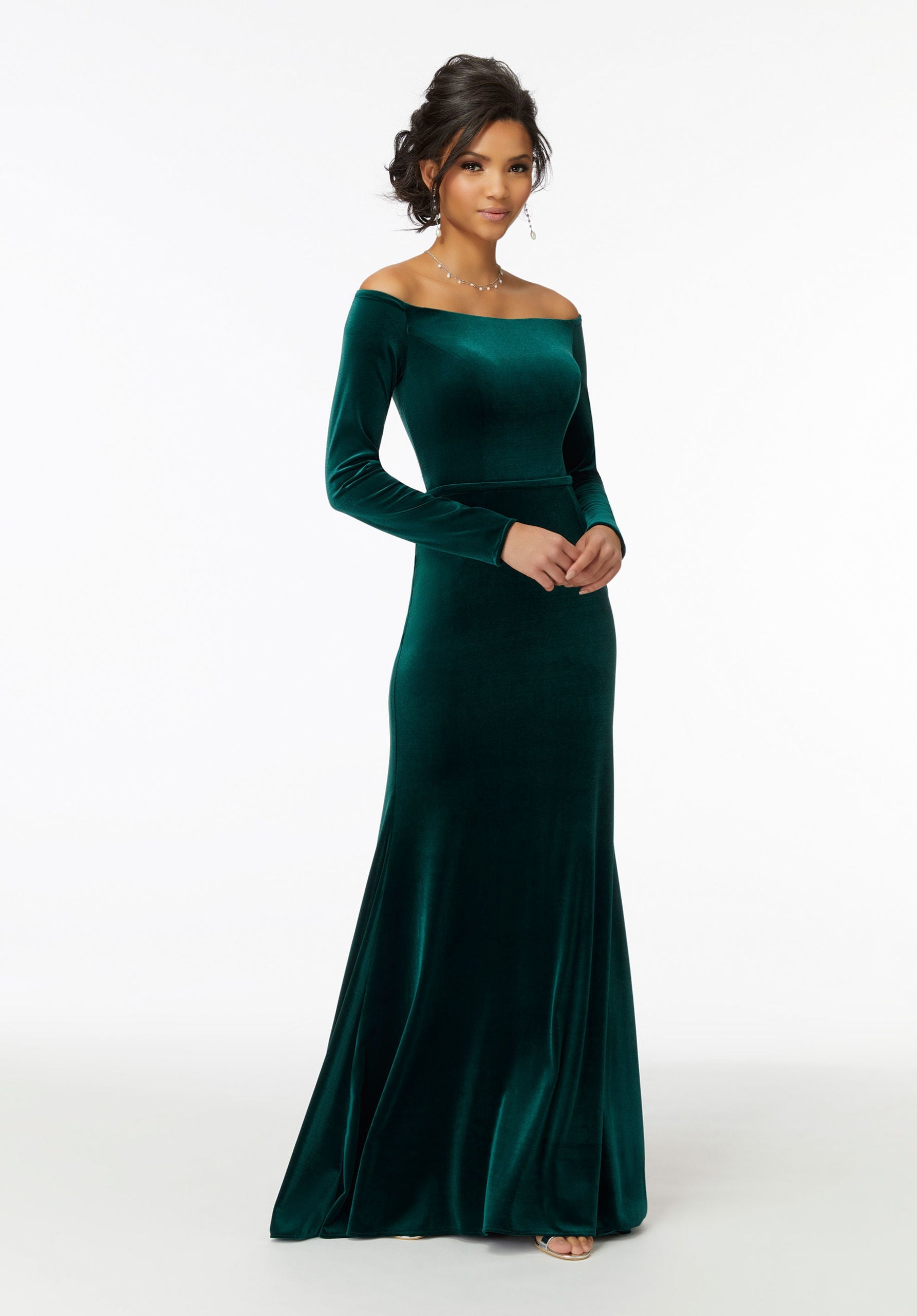 Off-The-Shoulder Lustrous Velvet Bridesmaid Dress - Morilee Off-The-Shoulder Lustrous Velvet Bridesmaid Dress - Morilee