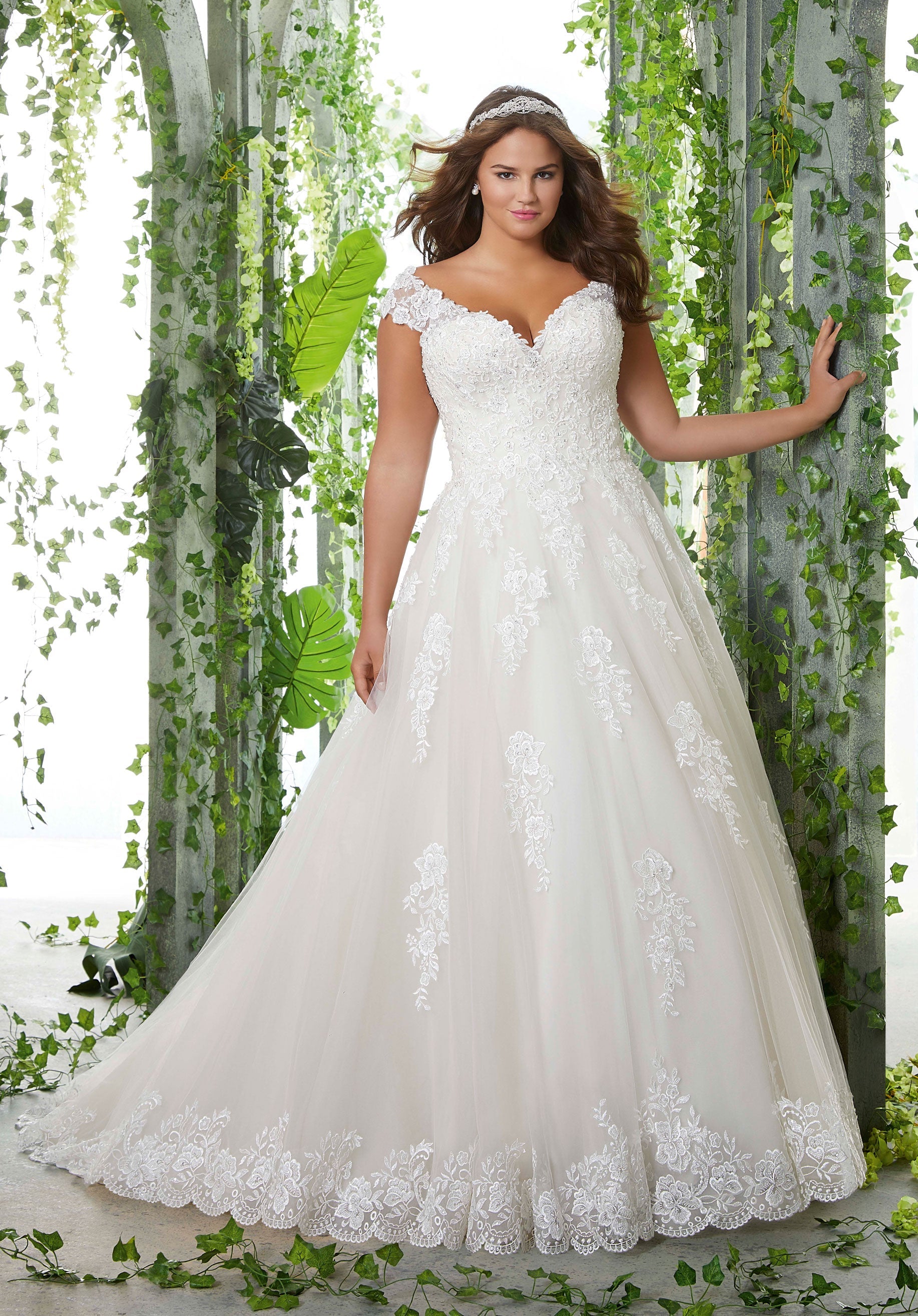 mori lee plus size bridesmaid dresses Mori Lee 3333 Circe Off The Shoulder Floral Plus Size Wedding Gown