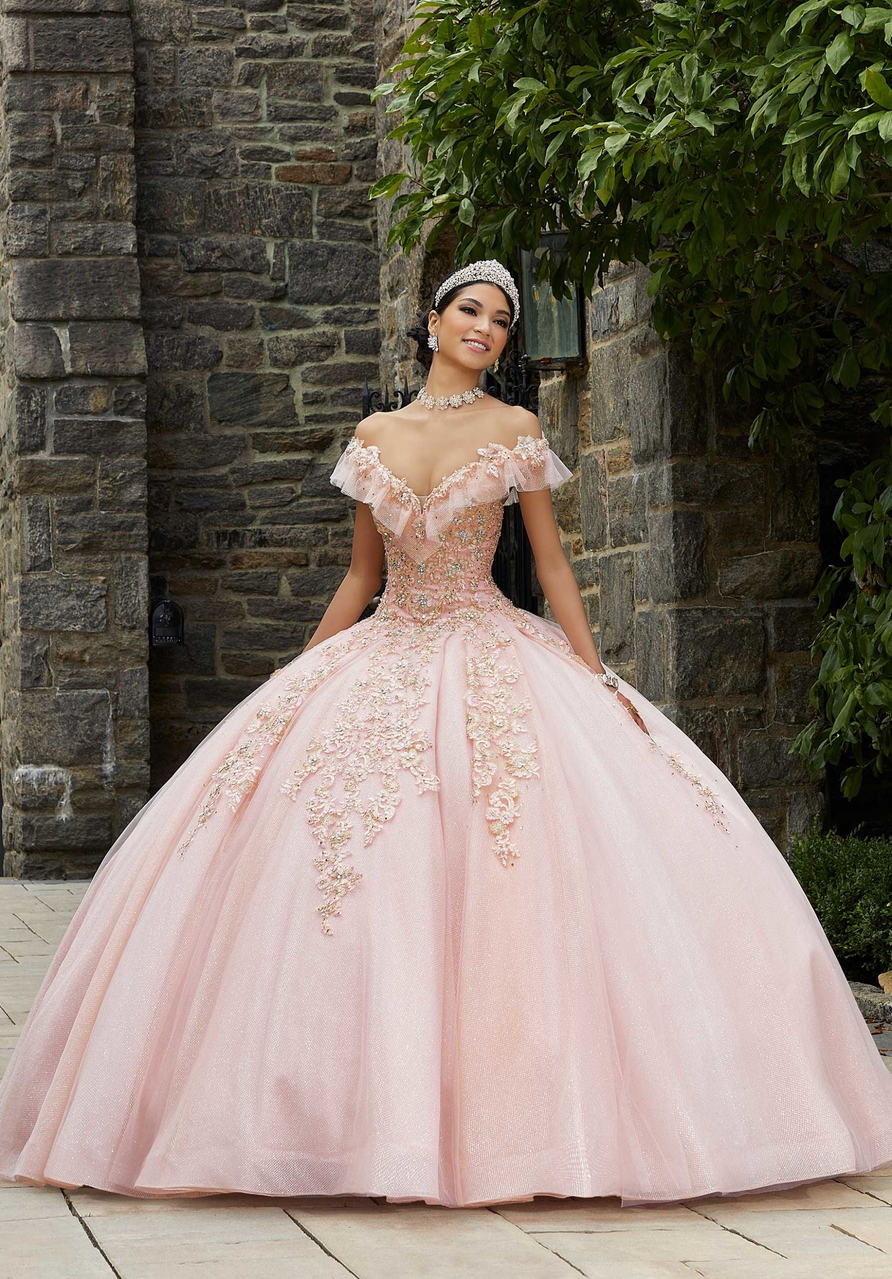 Gold Edged Pleated Tulle Quinceaera Dress - Morilee Gold Edged Pleated Tulle Quinceaera Dress - Morilee