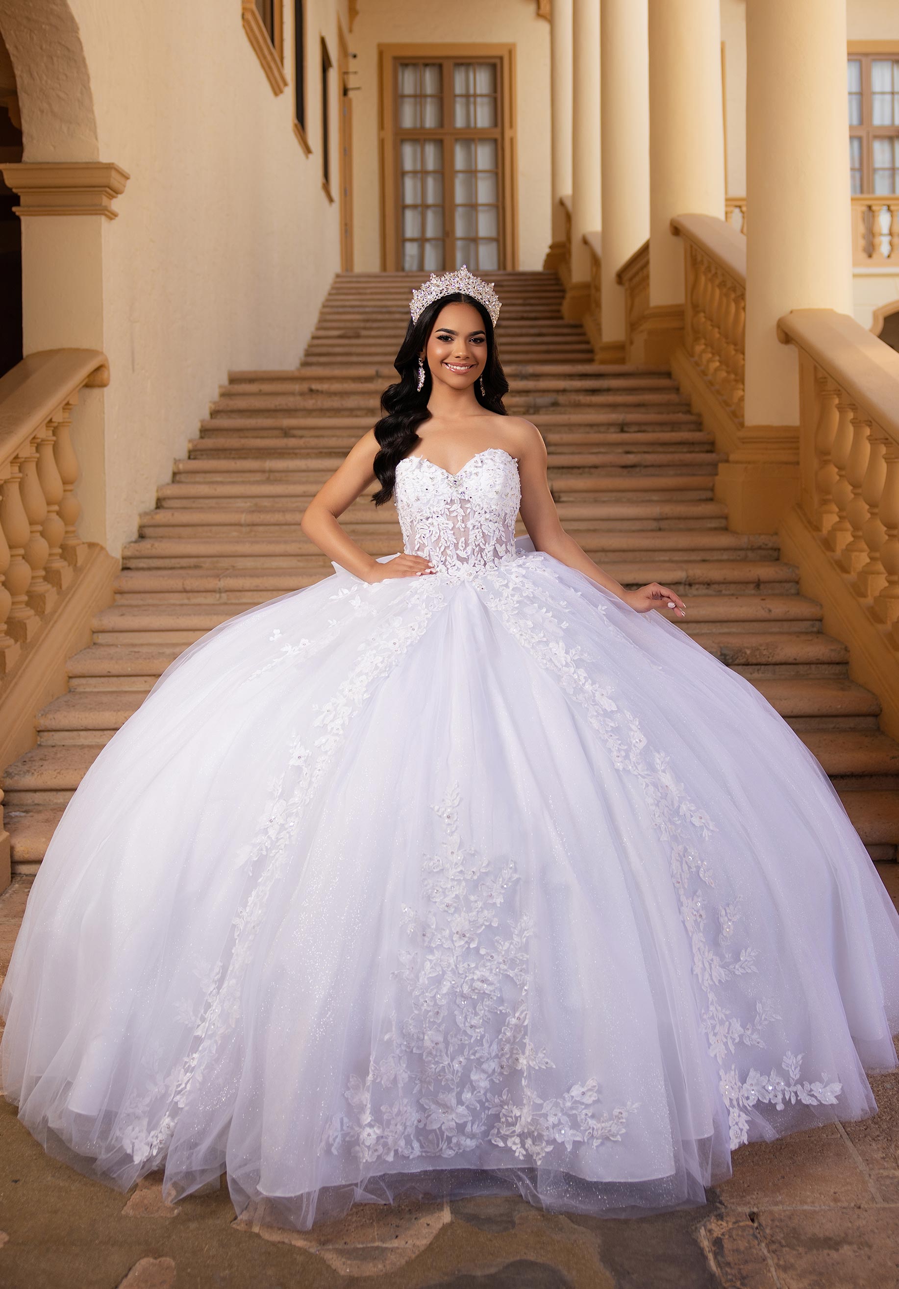Crystal Beaded Lace Sheer Bodice Quinceaera Dress - Morilee Crystal Beaded Lace Sheer Bodice Quinceaera Dress - Morilee