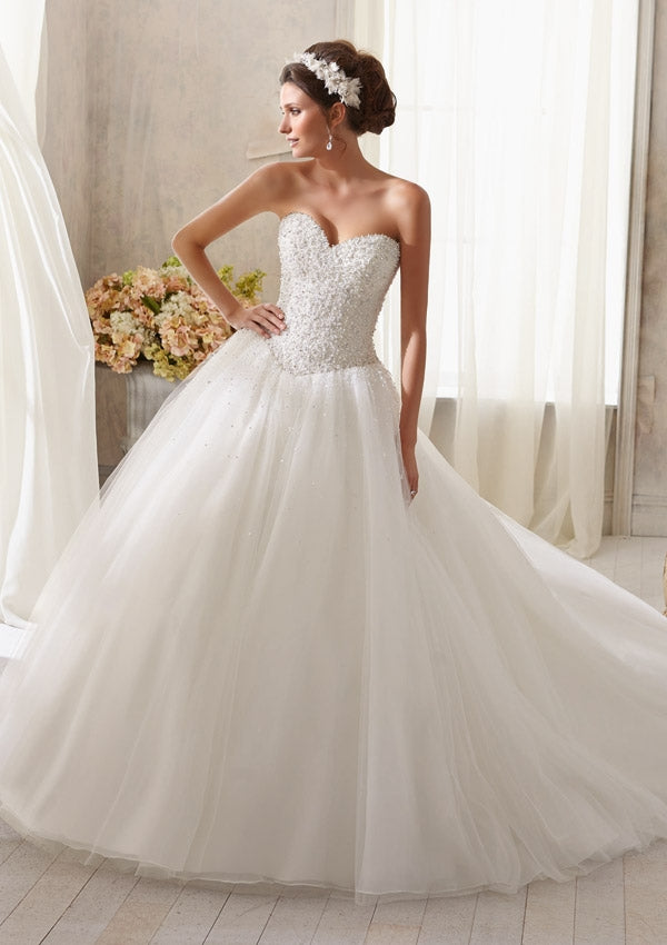 Sparkling Crystal Beading on Tulle Bridal Wedding Dress - Morilee Sparkling Crystal Beading on Tulle Bridal Wedding Dress - Morilee