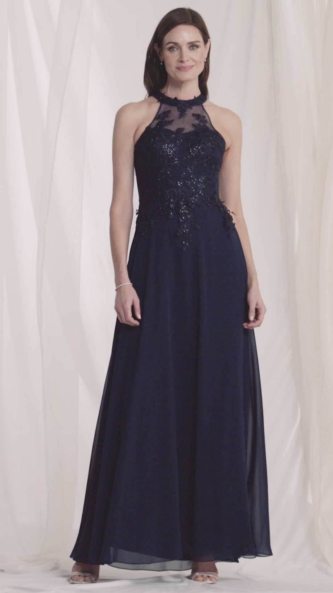 morilee halter neck wedding dress We love this Mori Lee sleek fit and flare wedding dress has a collar-style halter  neckline with an open back featuring crystal and pearl chandelier beading  in crepe back satin