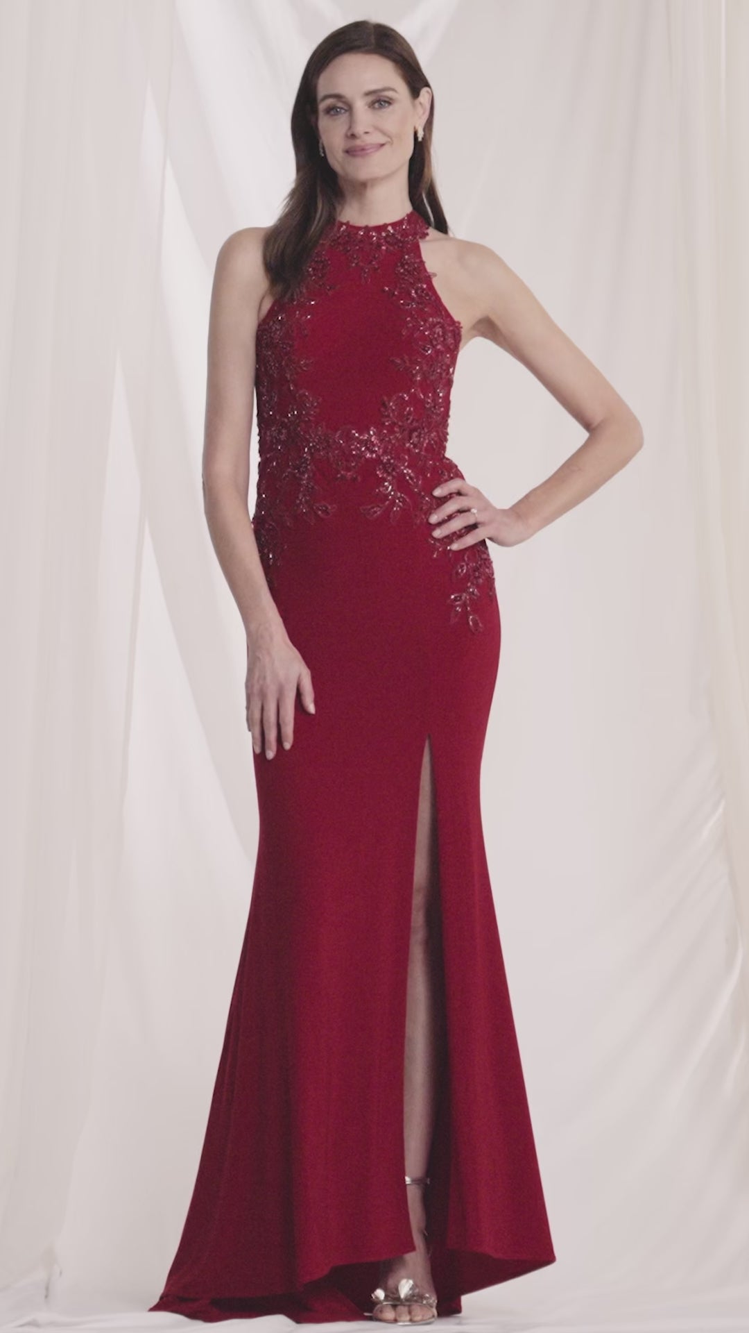 Halter Neck Illusion Back Fit and Flare Evening Gown