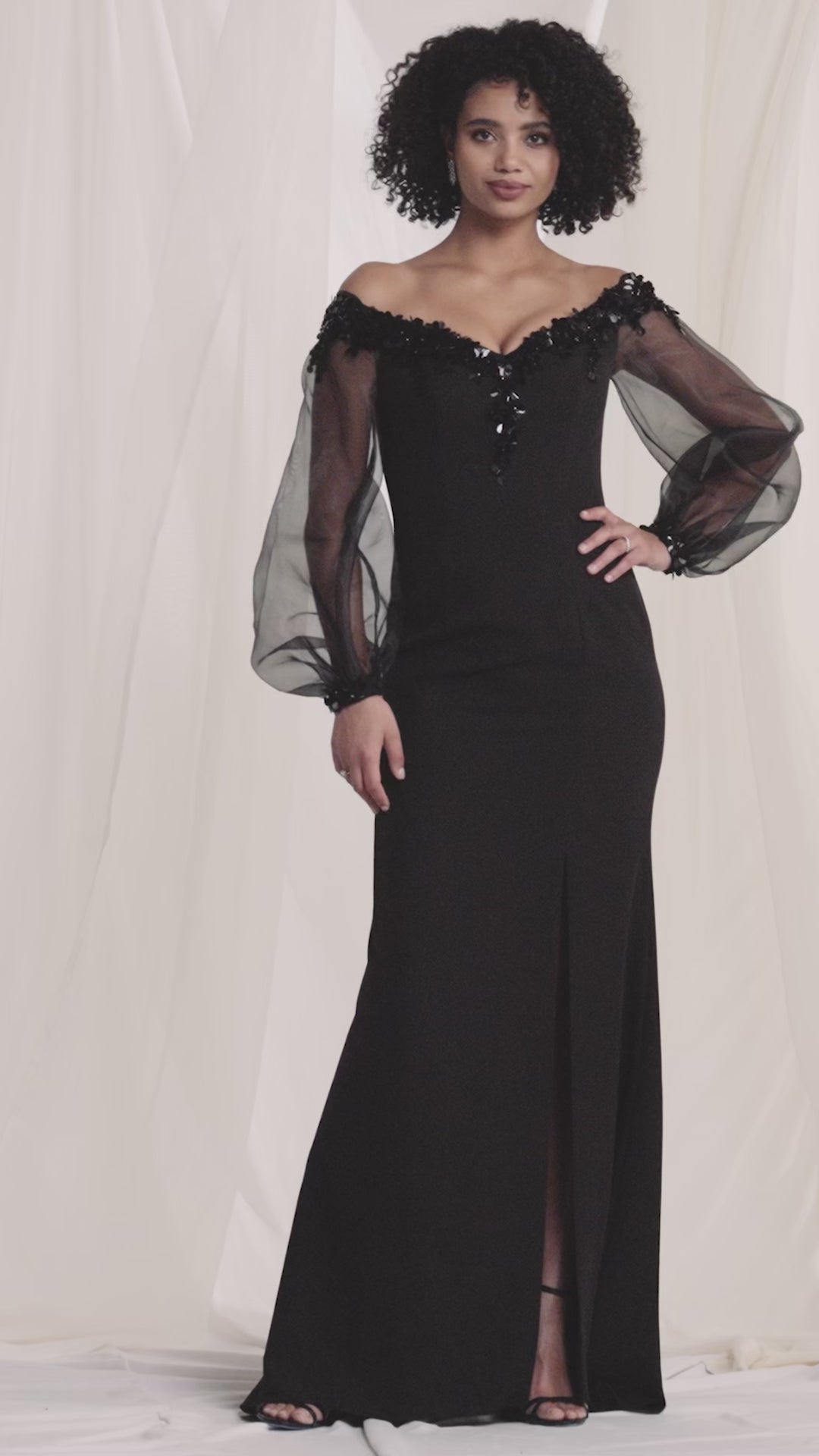 BLOUSON SLEEVE PLACKET DRESS NIGHT OWL