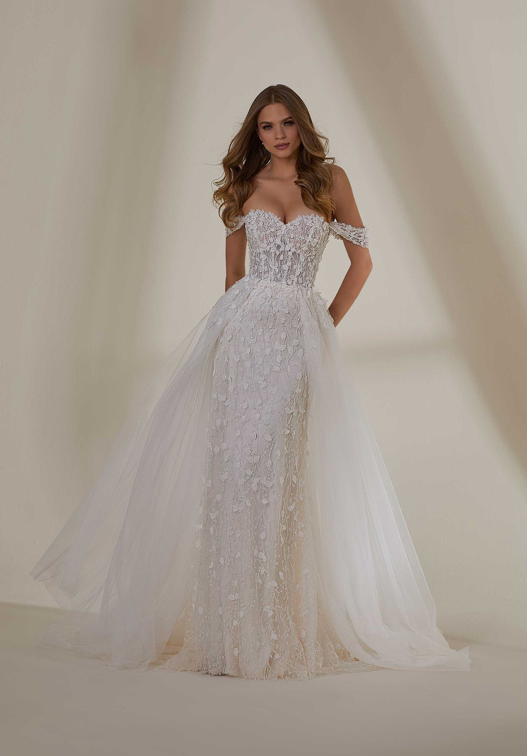 Overskirt with Pearl and Crystal Beaded Three-Dimensional Petals - Morilee Overskirt with Pearl and Crystal Beaded Three-Dimensional Petals - Morilee