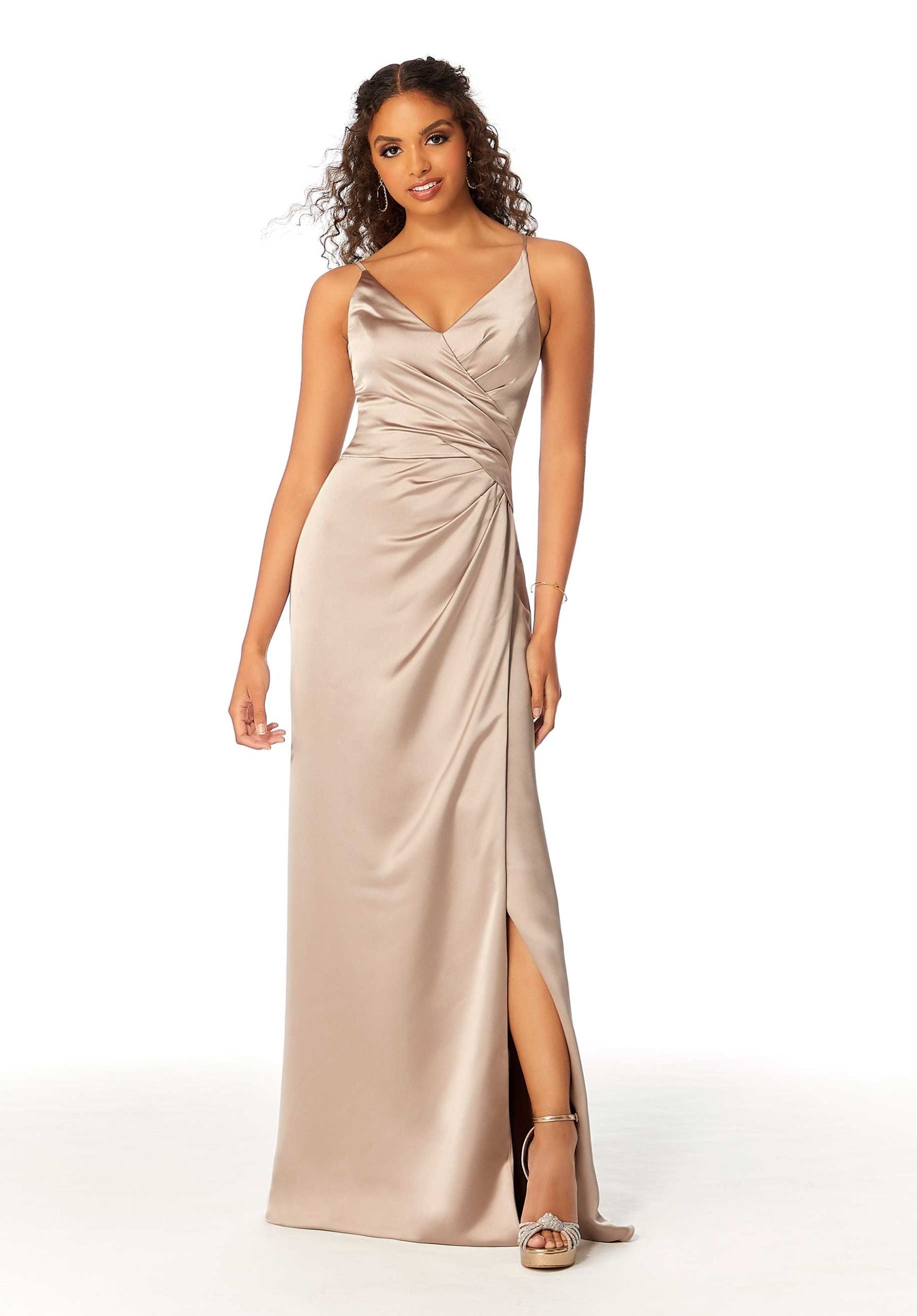 Silky Satin Bridesmaid Dress with Draped Surplice Bodice