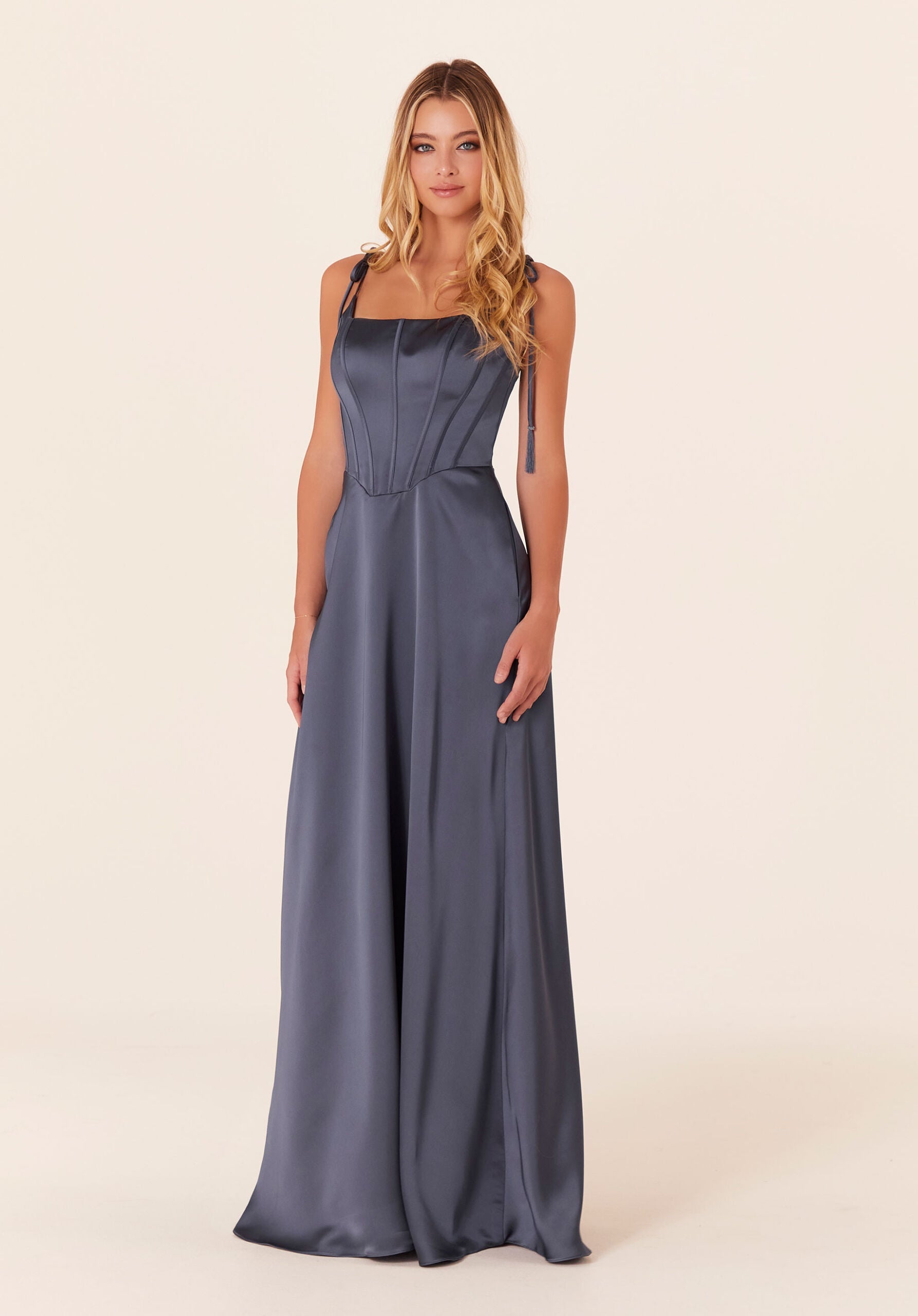Luxe Satin Bridesmaid Dress with Corset Bodice Luxe Satin Bridesmaid Dress with Corset Bodice