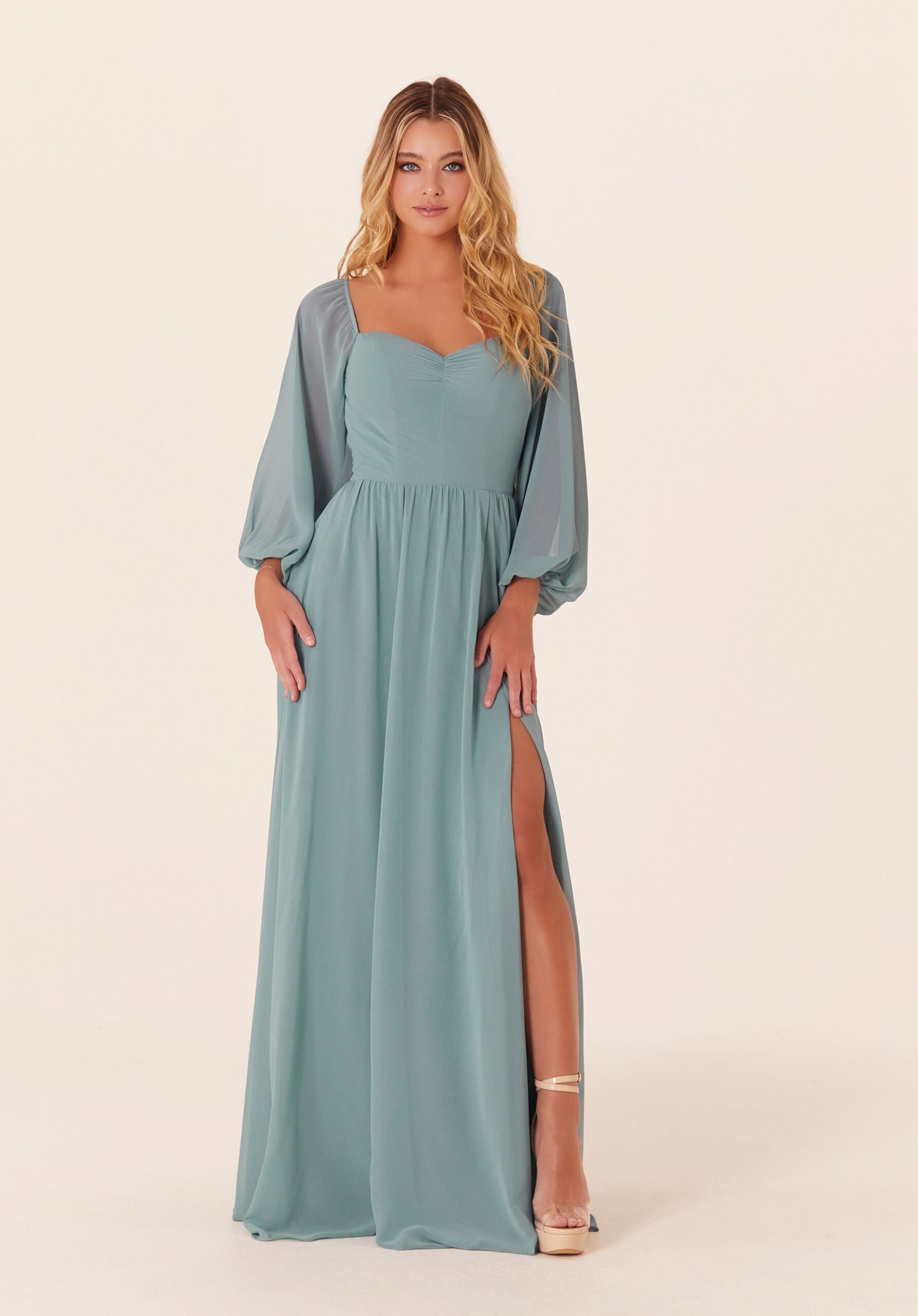 Chiffon Bridesmaid Dress with Bishop Sleeves