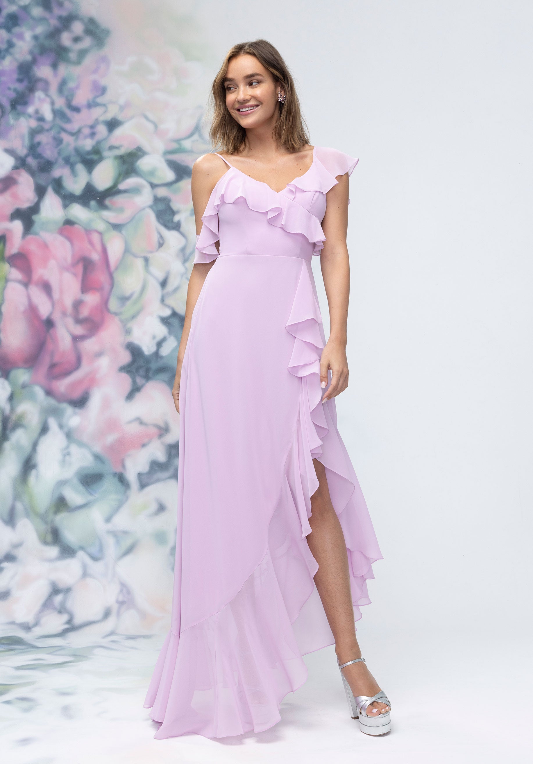 chiffon bridesmaid dress with cascading skirt Chiffon Bridesmaid Amazon Purple Bridesmaid Dresses BABARONI One Shoulder Chiffon Dress With Cascade Skirt-Regency Plus