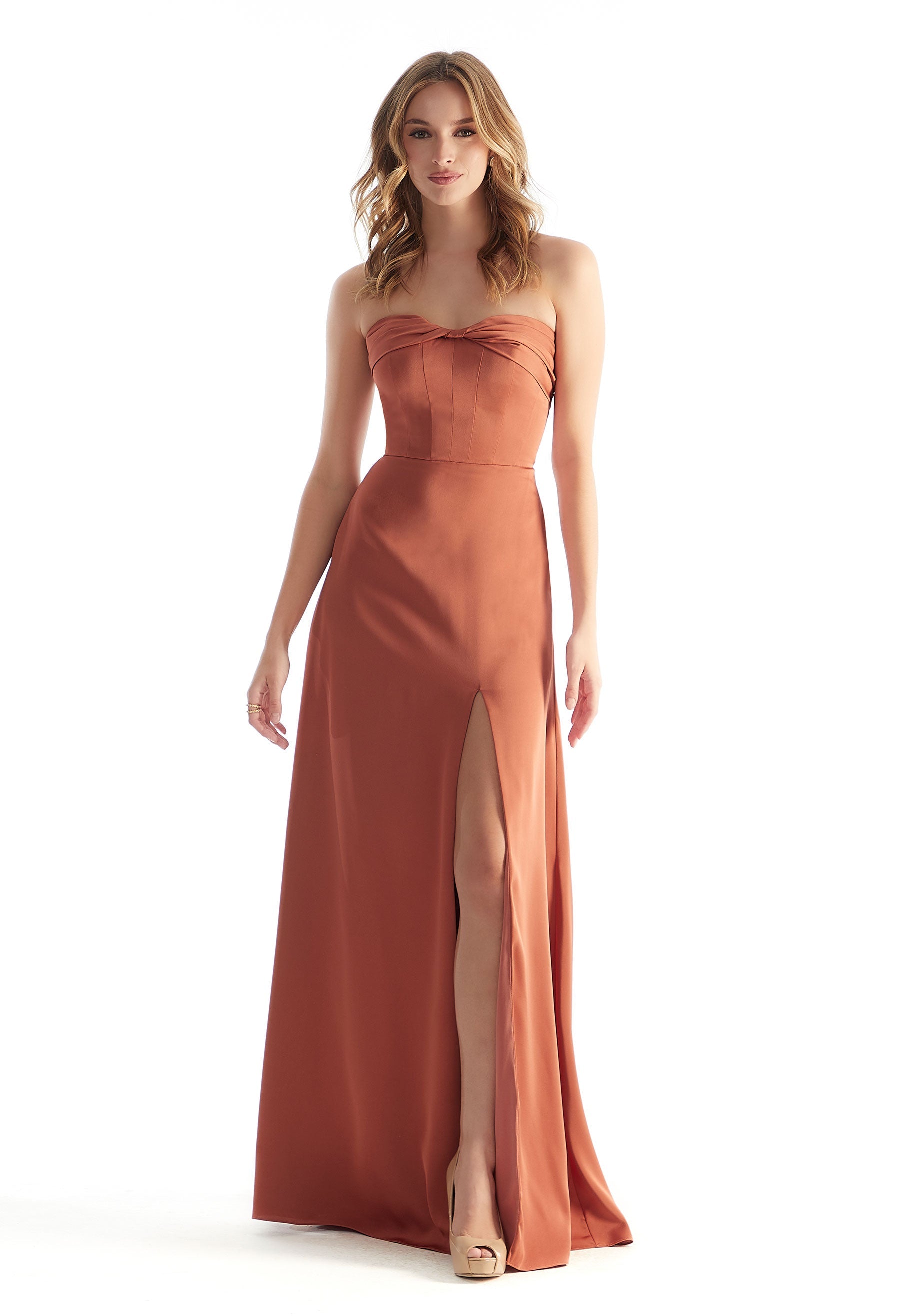 mori lee strapless bridesmaid dress Mori Lee 21791 Satin Strapless Bridesmaid Dress Wrap Skirt RashawnRose Bridal & Prom