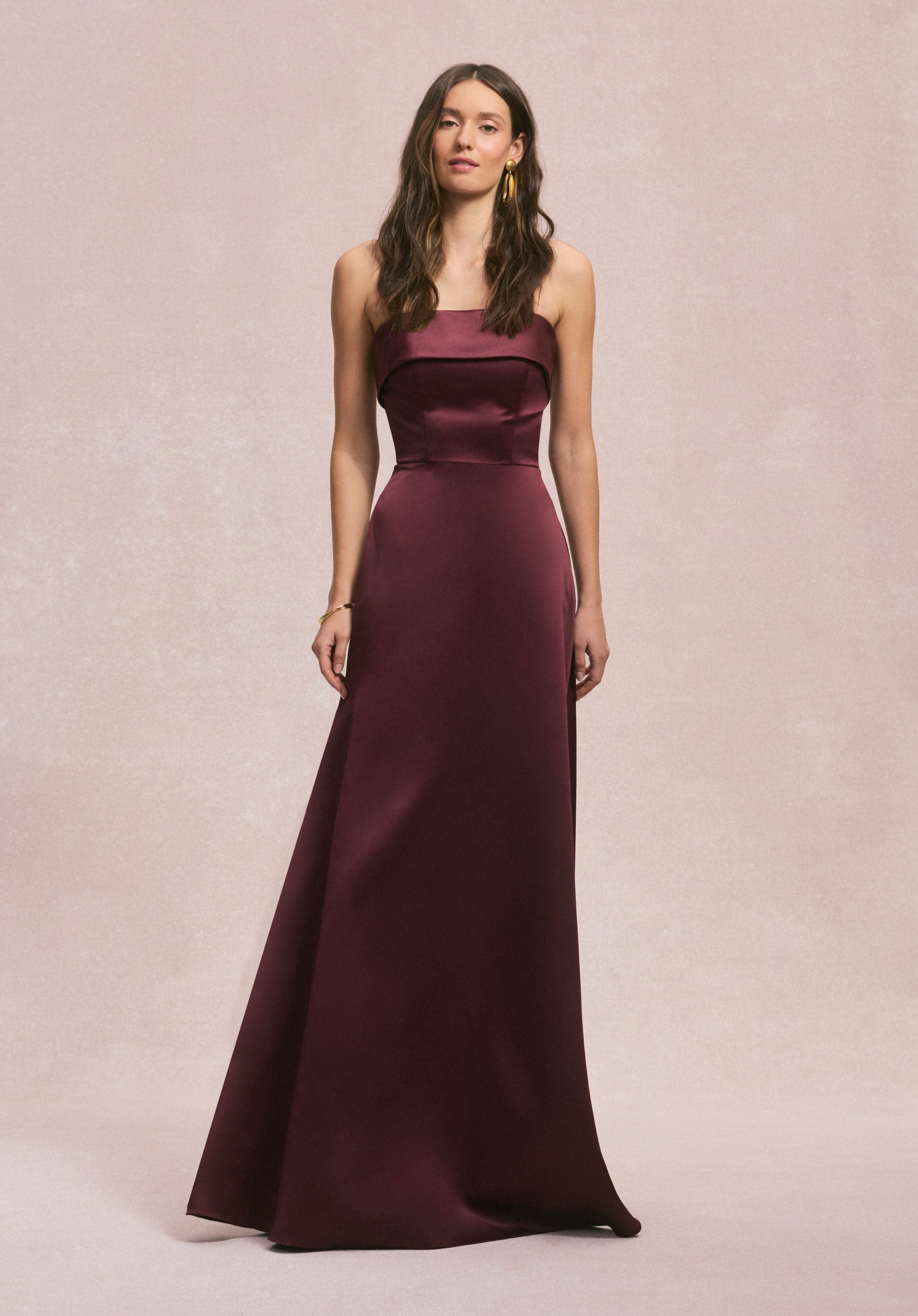 Satin A-Line Bridesmaid Dress with Cuffed Neckline - Morilee Satin A-Line Bridesmaid Dress with Cuffed Neckline - Morilee