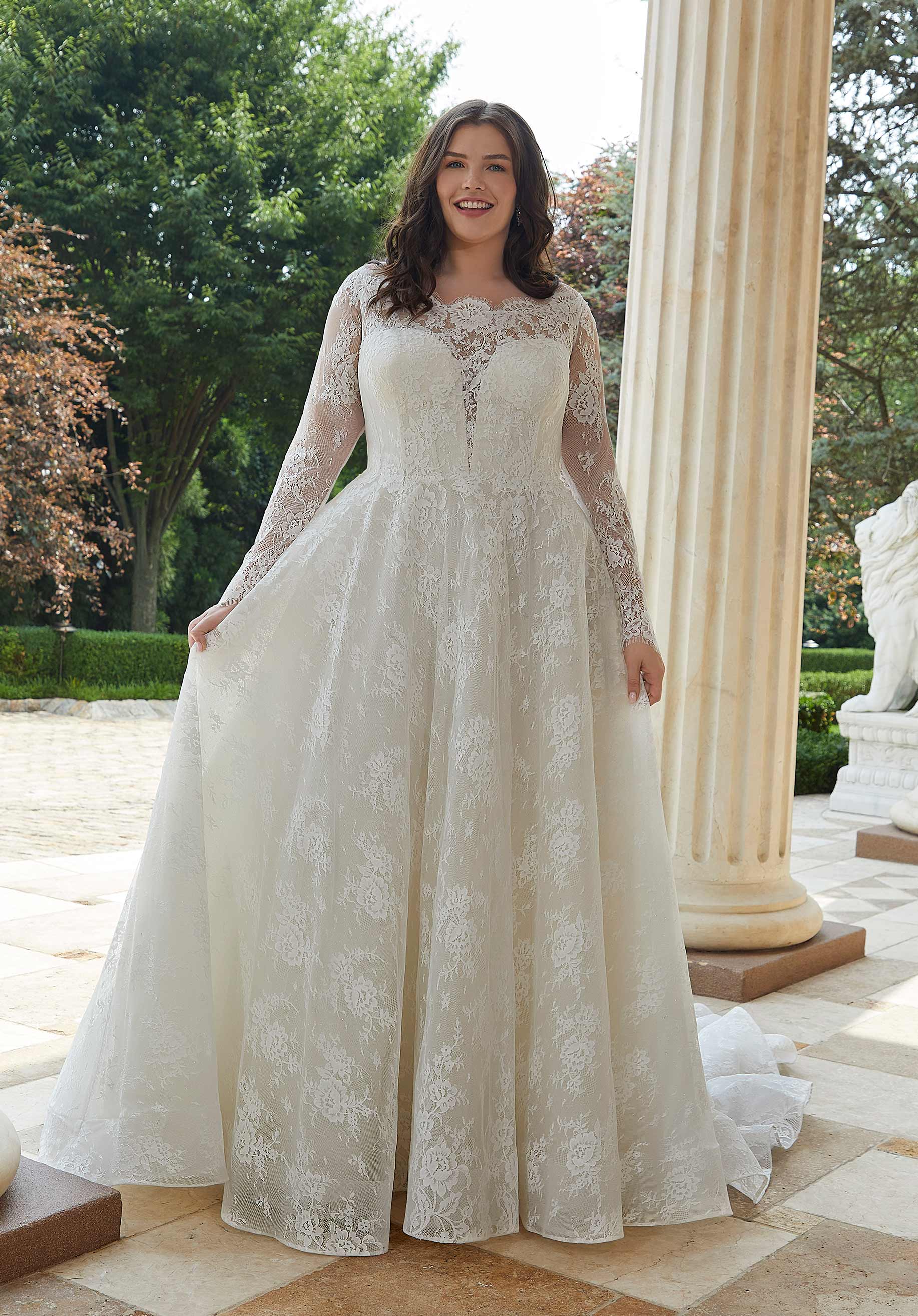 mori lee long sleeve wedding dress Mori Lee 30142 Liana Bateau Neck Long Sleeve Bridal Dress