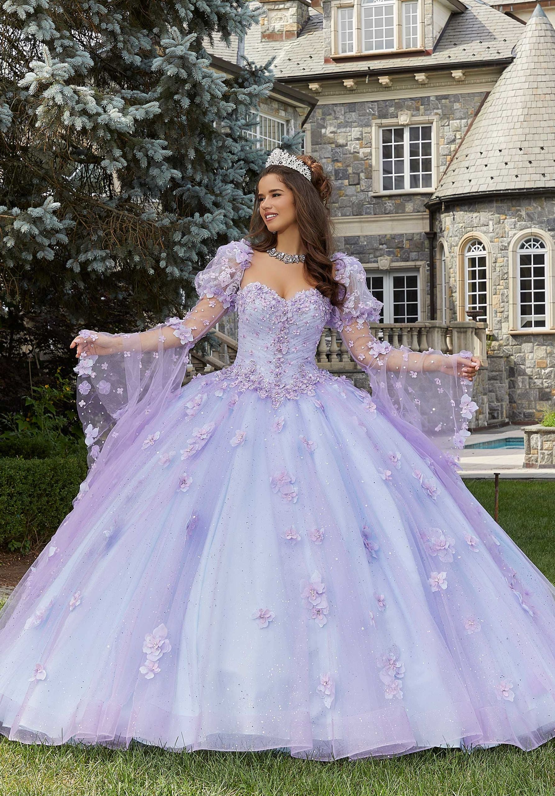 Glitter Tulle Quinceañera Dress with Three-Dimensional Floral – Morilee