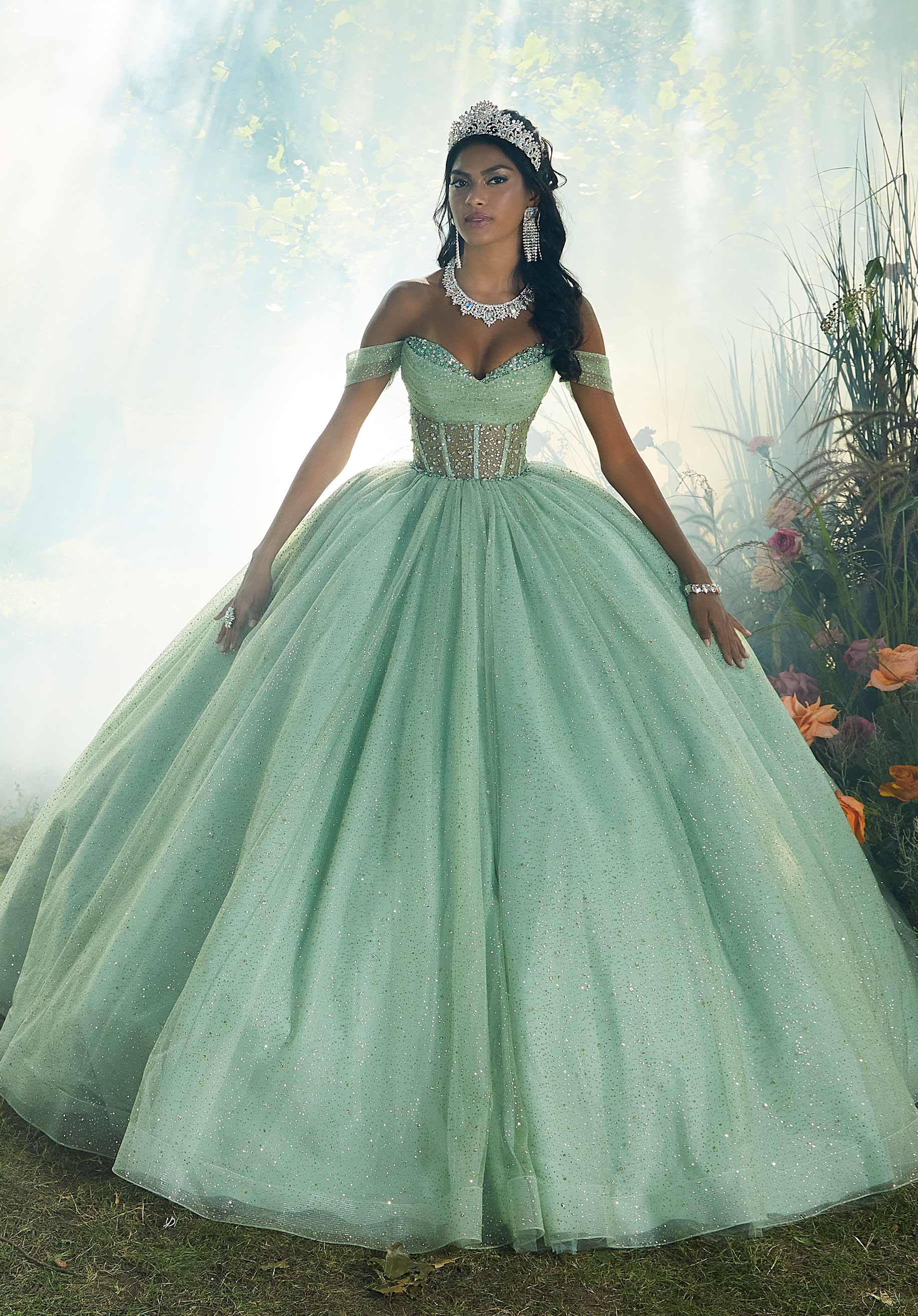 Sheer Corset Quinceaera Dress with Jeweled Beading - Morilee Sheer Corset Quinceaera Dress with Jeweled Beading - Morilee
