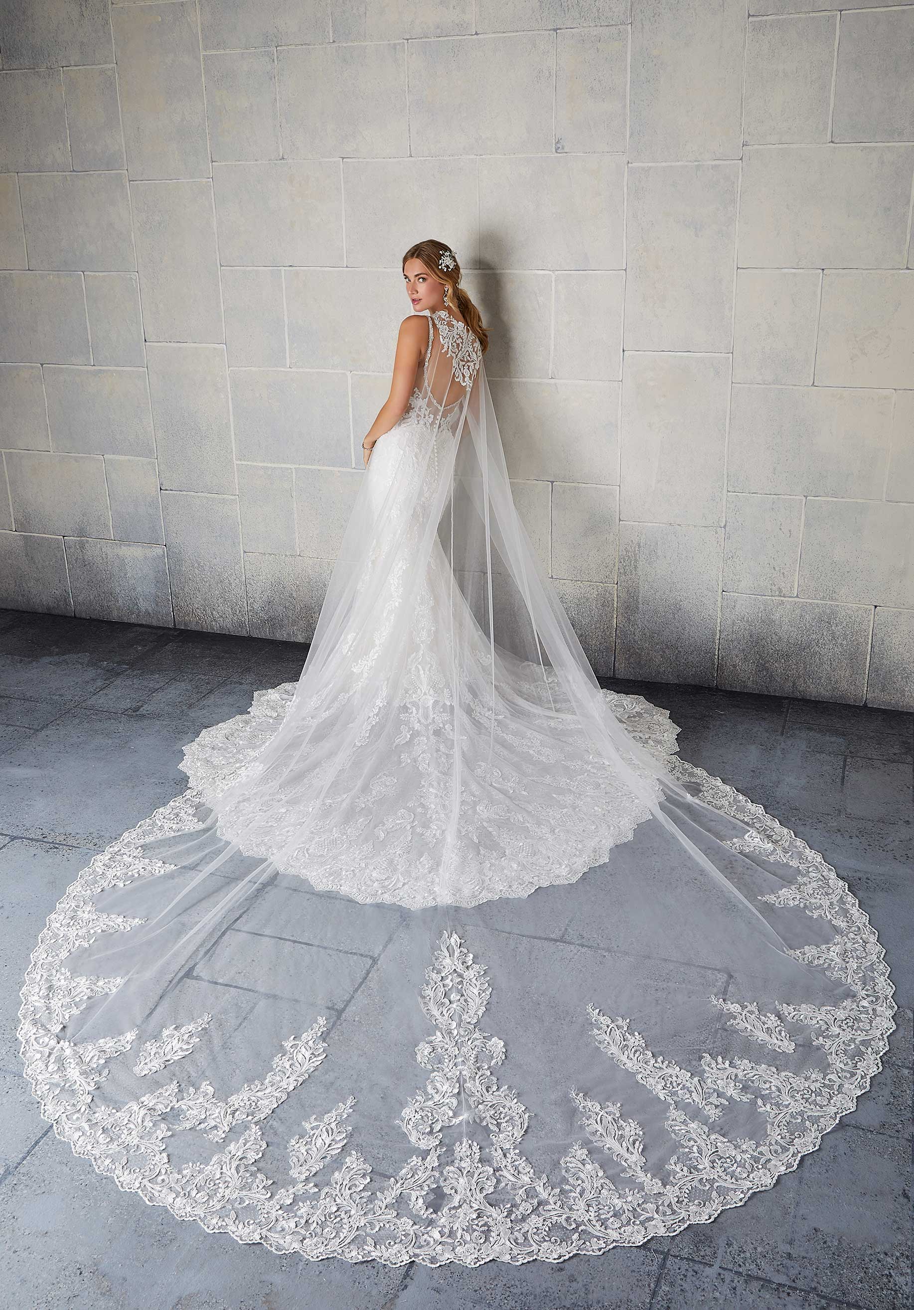 Tulle Cape with Frosted Lace Trim Morilee