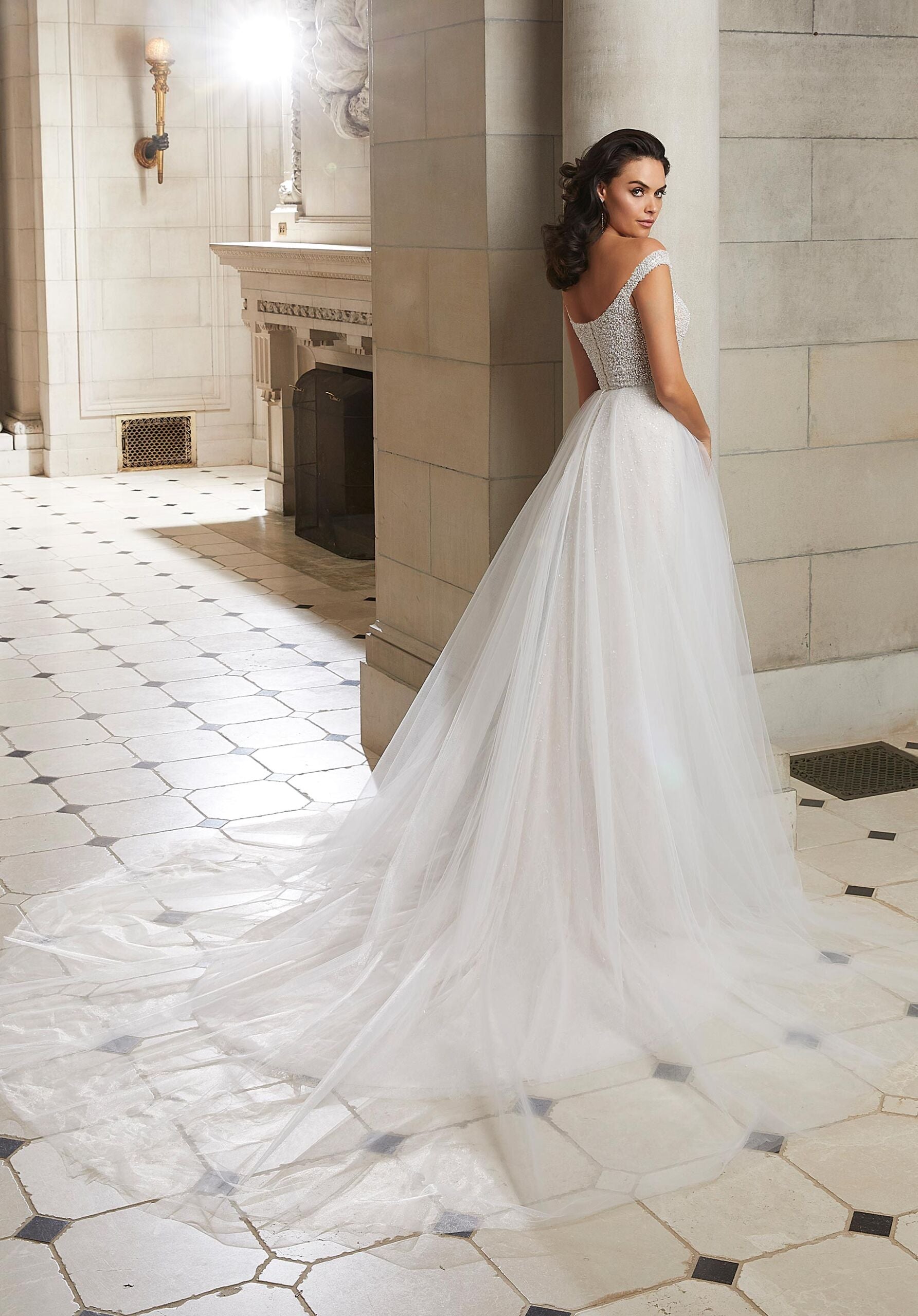 Tulle Overskirt with Pearl and Crystal Beaded Trim