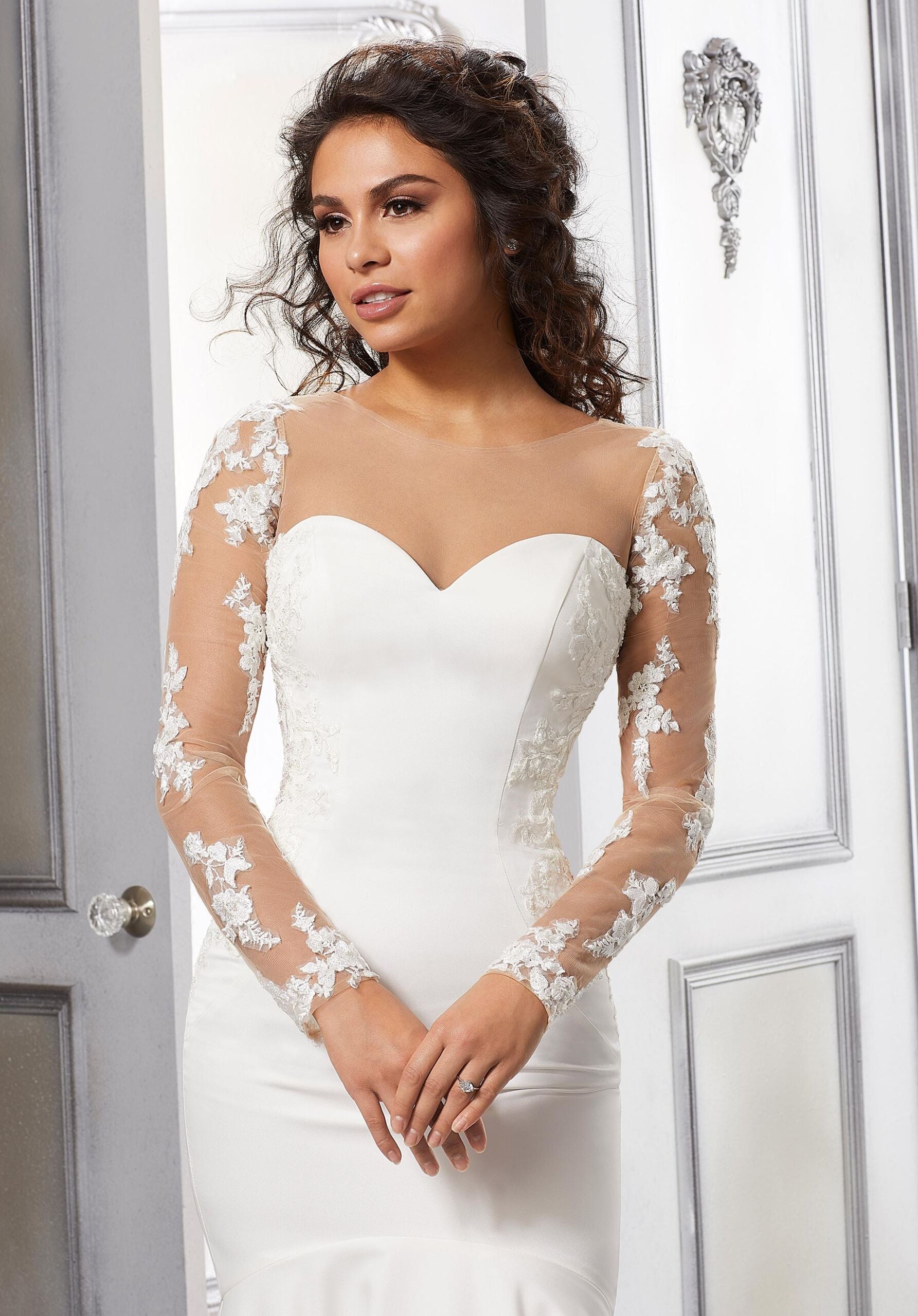 Embroidered Appliqués on Net Sleeves Madeline Gardner