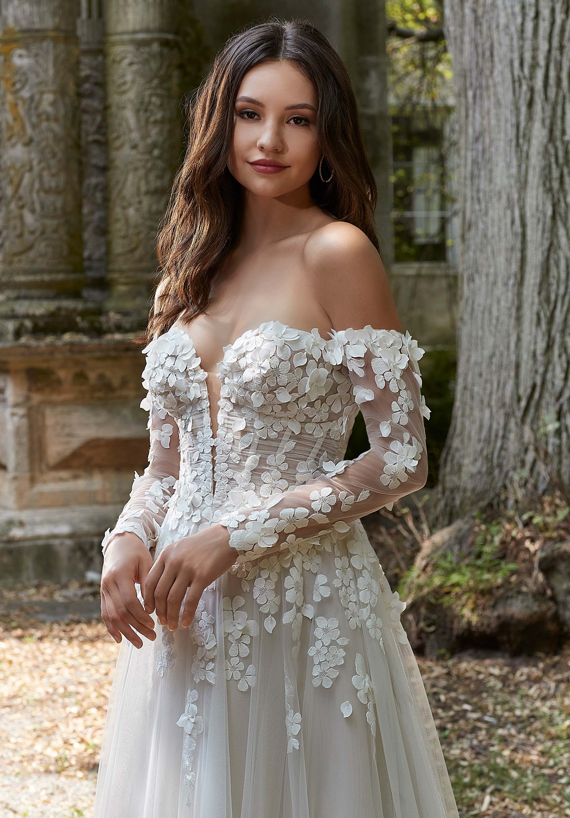 Floral Lace Appliqués on Net Sleeves Madeline Gardner