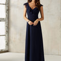 Chiffon Bridesmaids Dress with V-neck and Ruffle Neckline Morilee