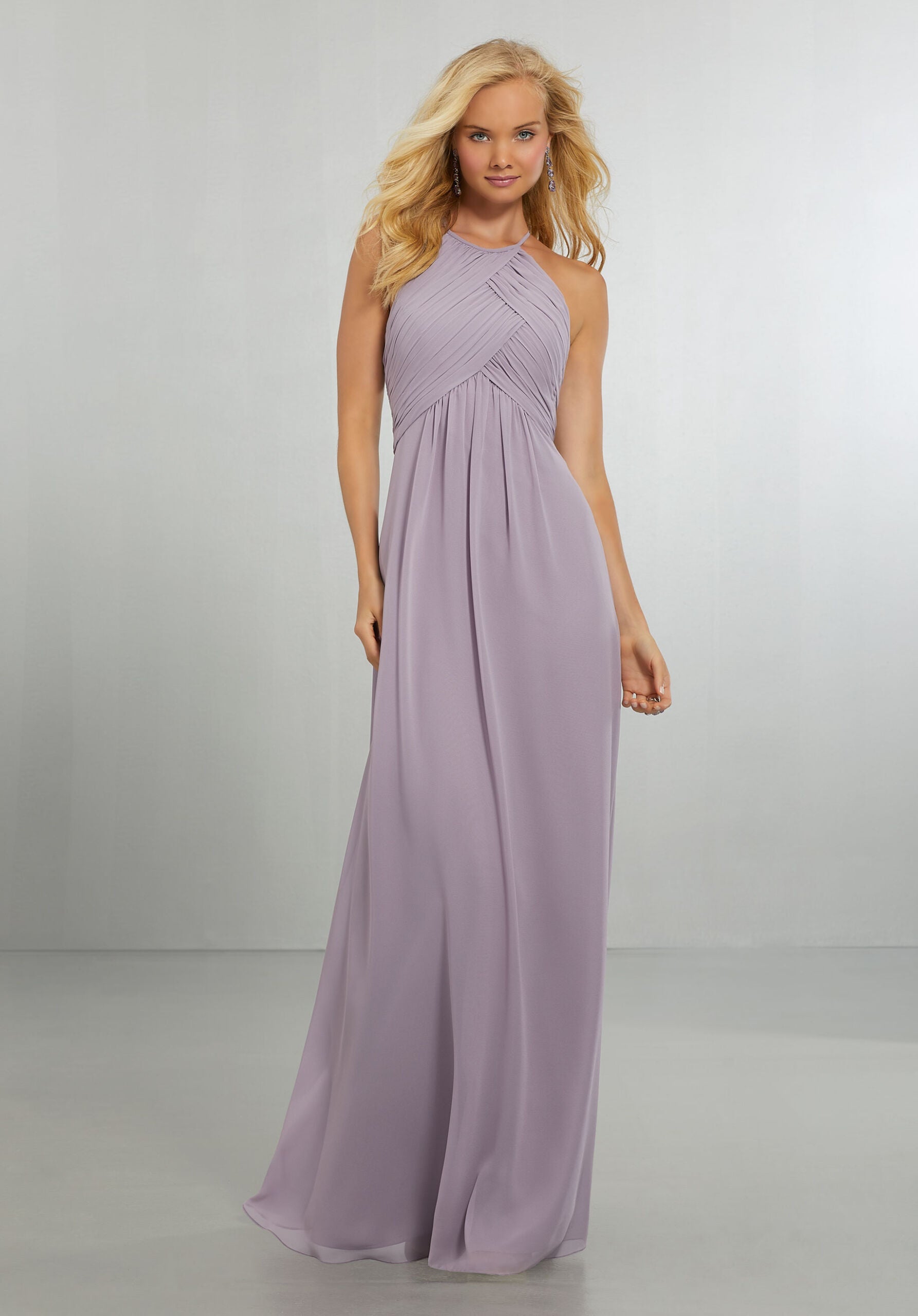 Chiffon Bridesmaids Dress with Draped Bodice and Keyhole Back Morilee