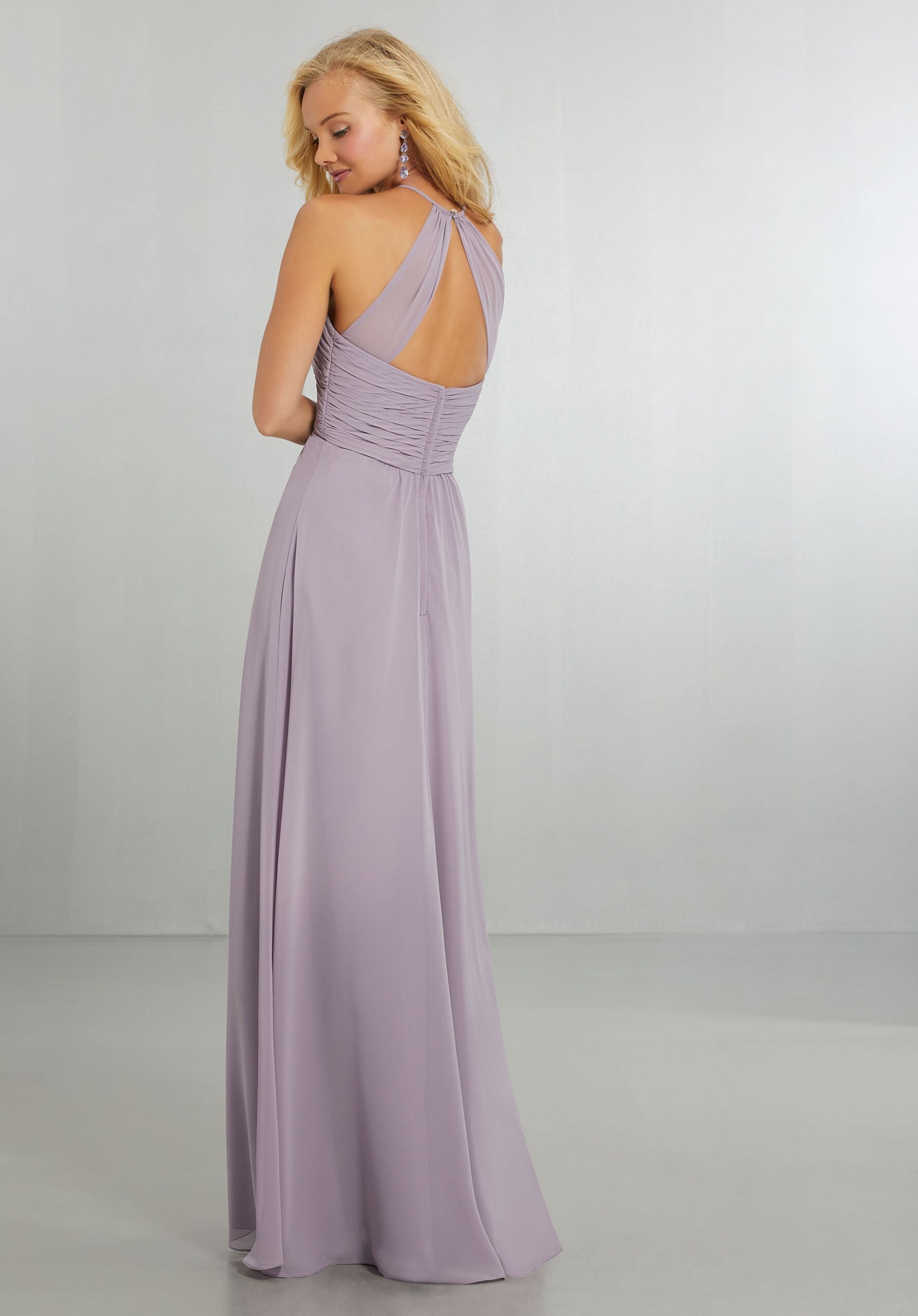 Chiffon Bridesmaids Dress with Draped Bodice and Keyhole Back Morilee