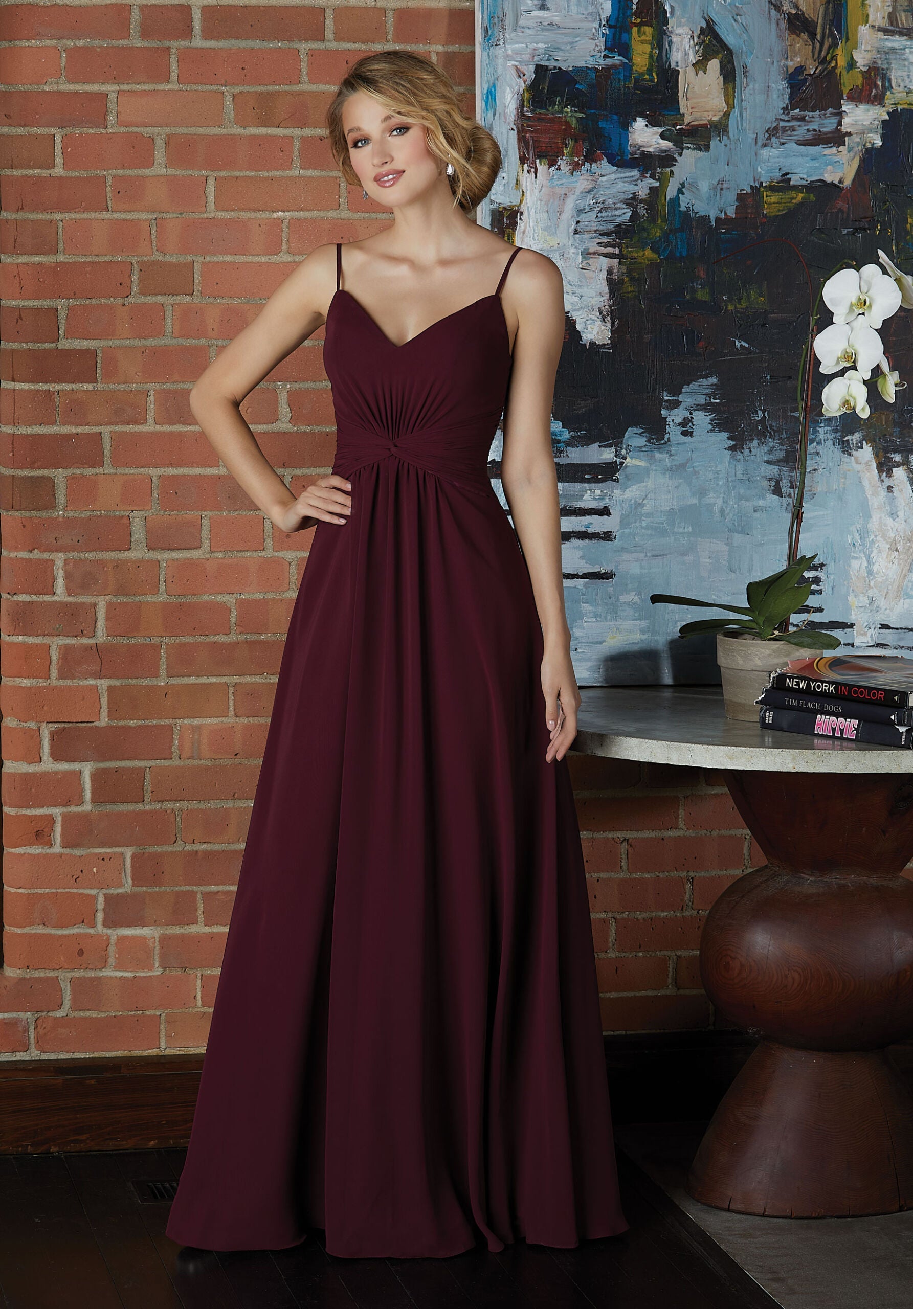 V-Neck Chiffon Bridesmaid Dress with Twist Front Bodice Madeline Gardner