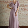 Chiffon Bridesmaid Dress with Capelet Style Sleeves and V-Neckline Madeline Gardner
