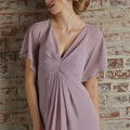 Chiffon Bridesmaid Dress with Capelet Style Sleeves and V-Neckline Madeline Gardner