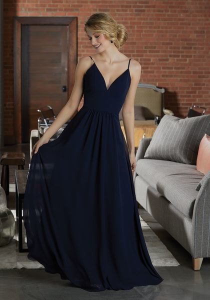 Simple Chiffon Bridesmaid Dress Featuring a Deep V-Neckline