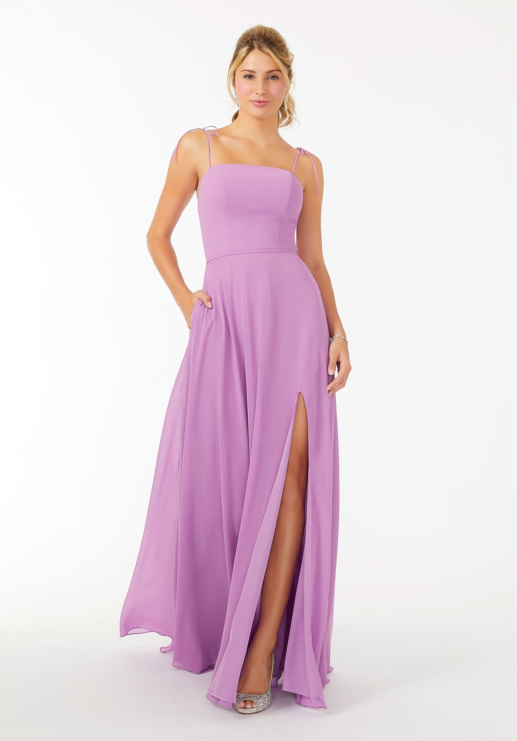 Chiffon Bridesmaid Dress with Front Slit and Keyhole Back Madeline Gardner