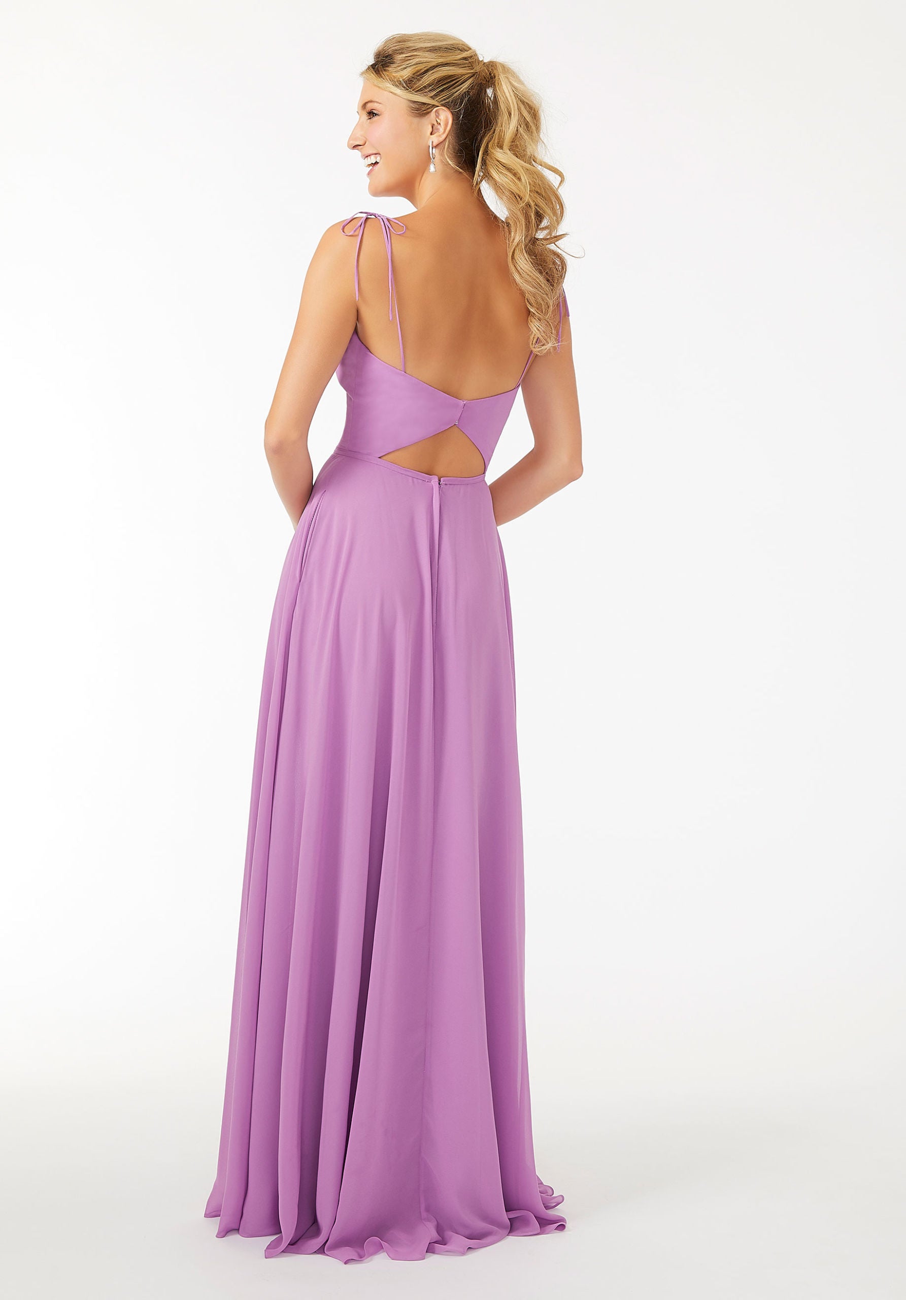 Chiffon Bridesmaid Dress with Front Slit and Keyhole Back Madeline Gardner