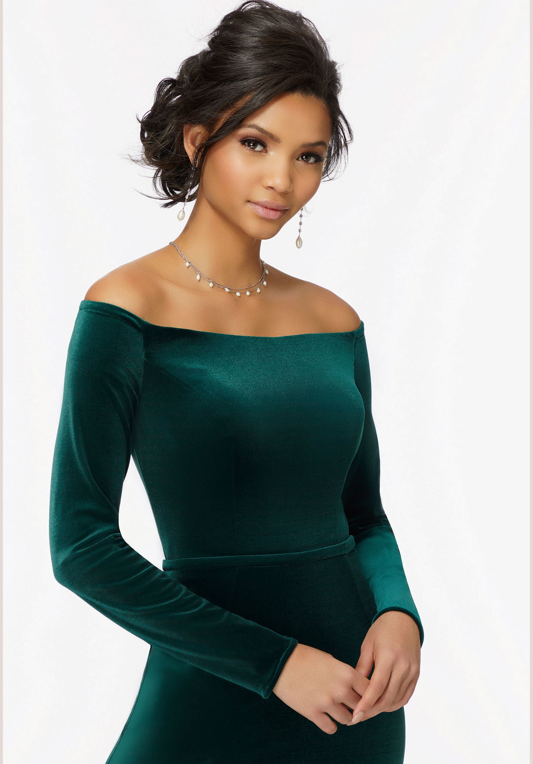 Off-The-Shoulder Lustrous Velvet Bridesmaid Dress Madeline Gardner