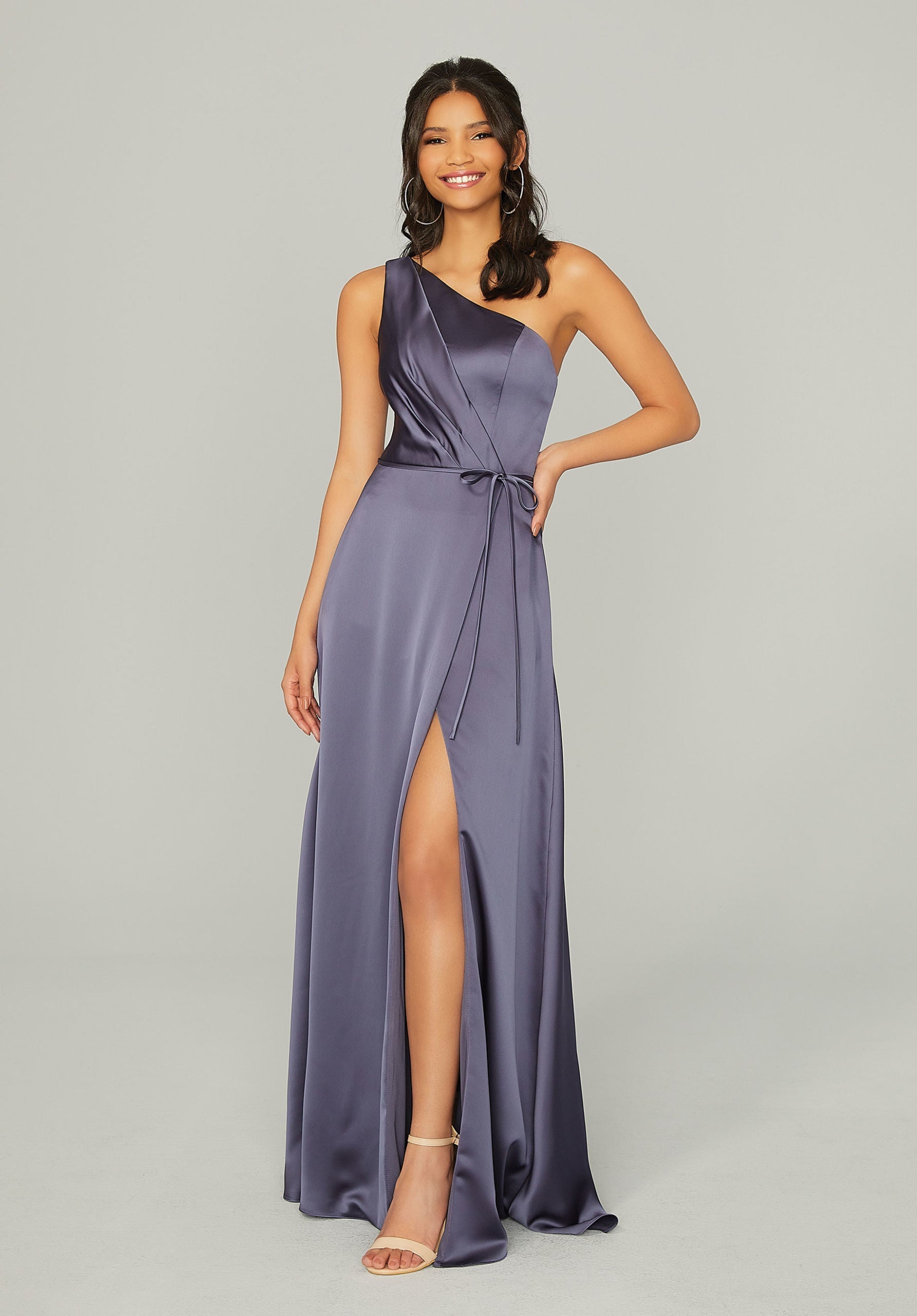 Draped Silky Satin Bridesmaid Dress with Tied Waist Madeline Gardner