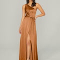 Draped Silky Satin Bridesmaid Dress with Tied Waist Madeline Gardner
