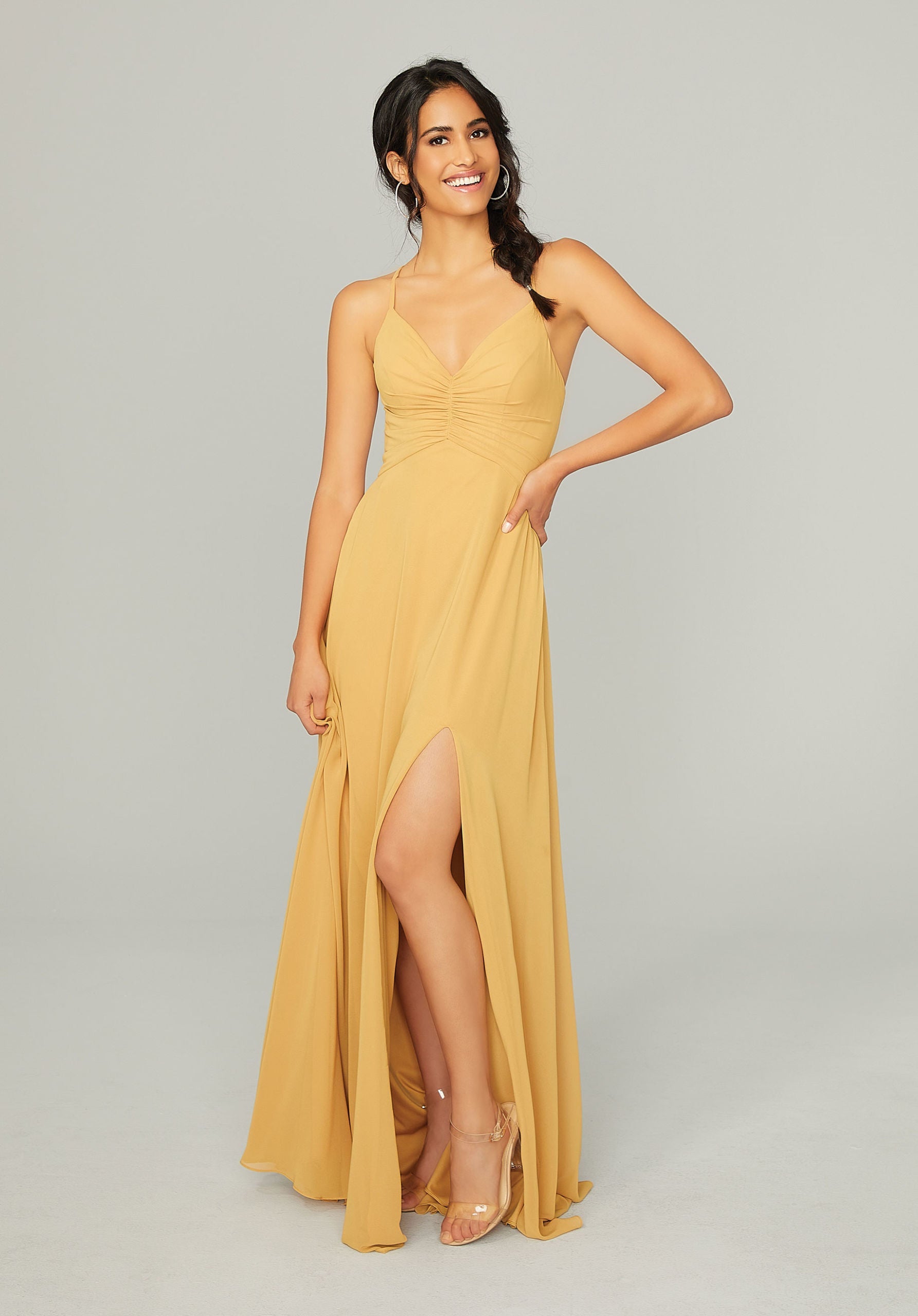Ruched Chiffon Bridesmaid Dress with Tie Back Detail Madeline Gardner