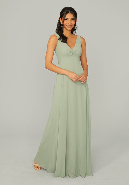 Knotted Bodice Chiffon Bridesmaid Dress