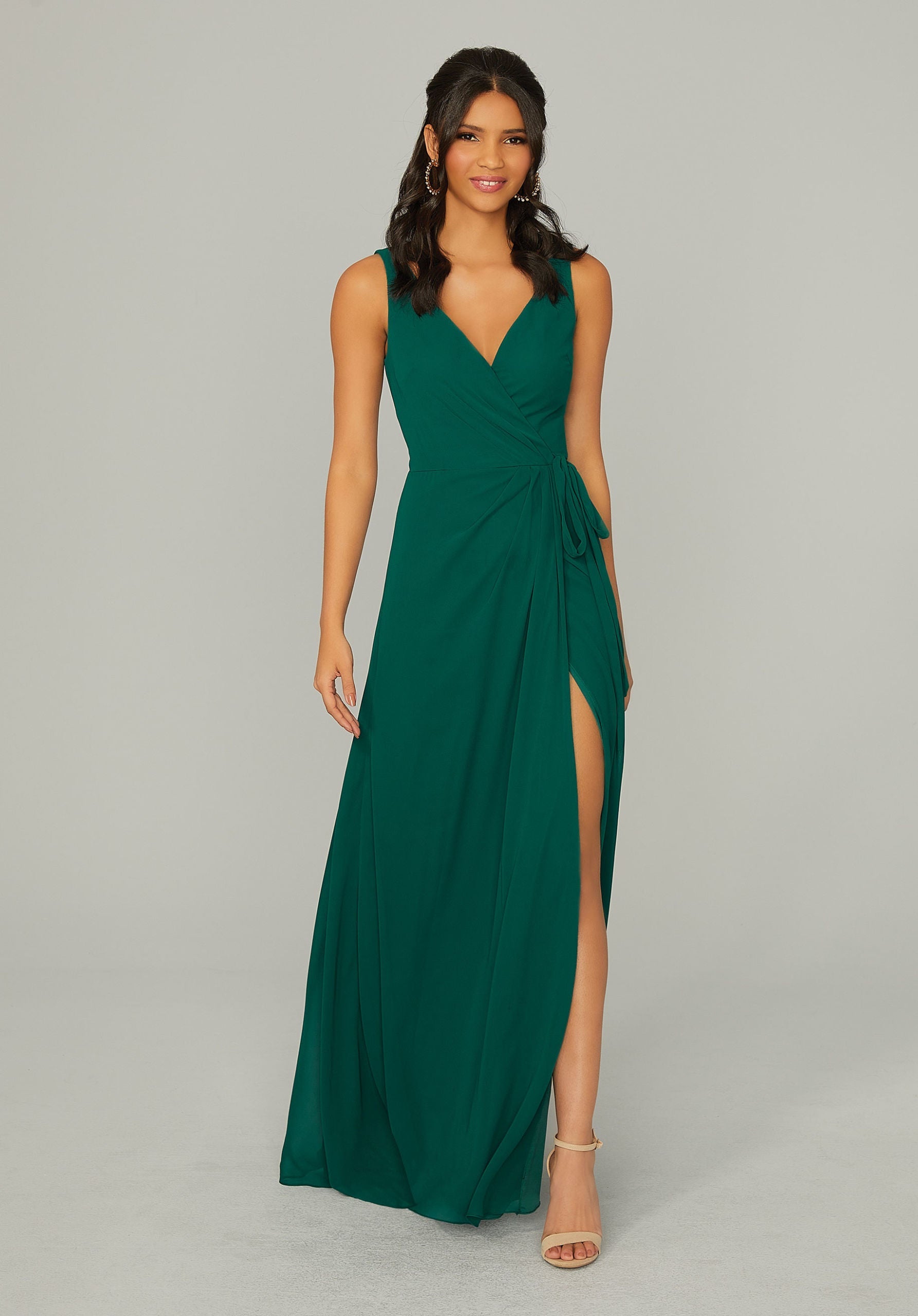 V Neck Chiffon Bridesmaid Dress with Front Skirt Slit Madeline Gardner