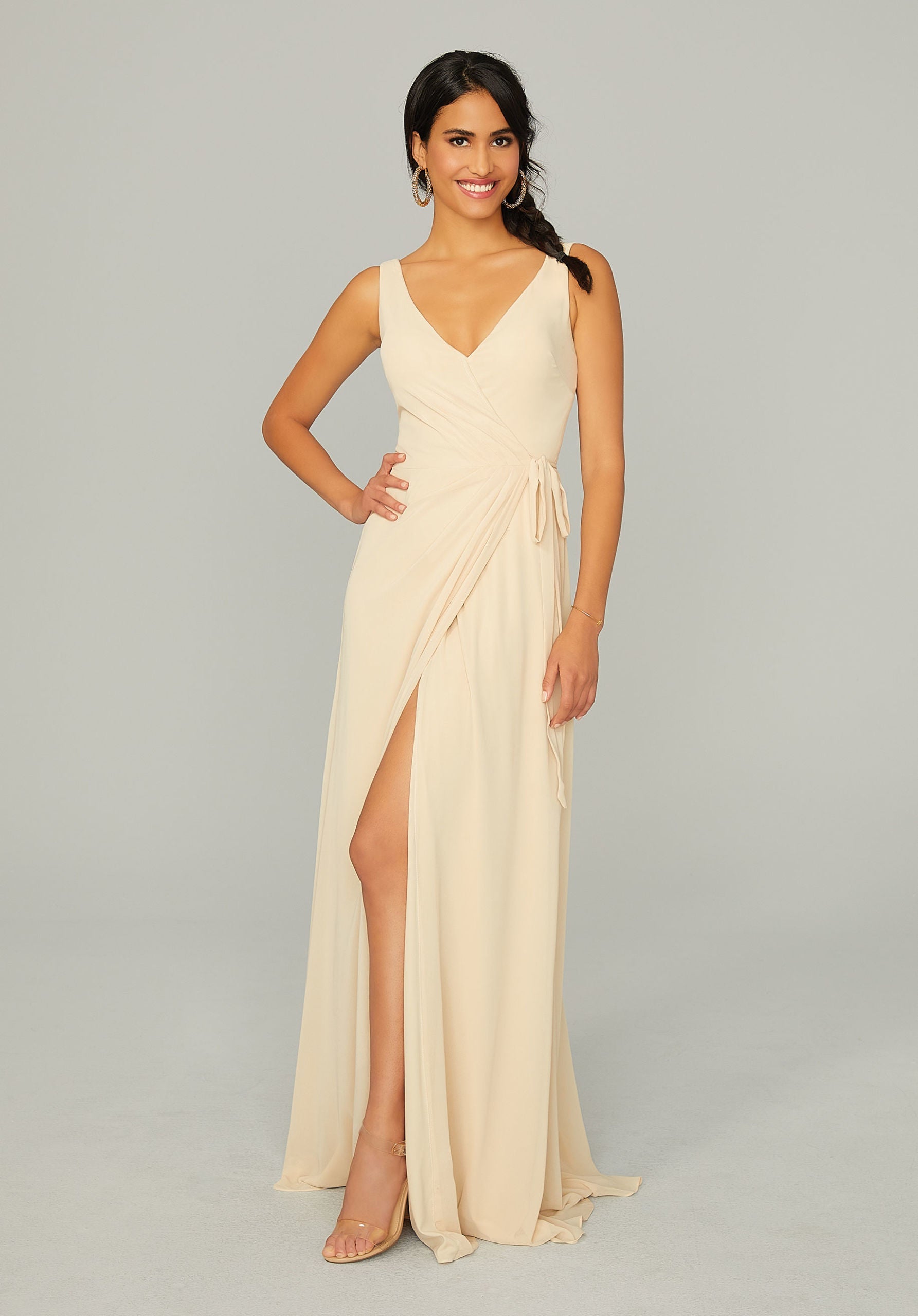 V Neck Chiffon Bridesmaid Dress with Front Skirt Slit Madeline Gardner
