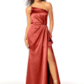 One Shoulder Silky Satin Bridesmaid Dress with Skirt Slit Madeline Gardner