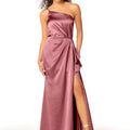 One Shoulder Silky Satin Bridesmaid Dress with Skirt Slit Madeline Gardner