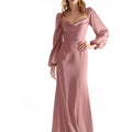 Long Sleeve Luxe Satin Bridesmaid Dress with Cowl Neck Morilee