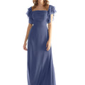 Chiffon Bridesmaid Dress with Straight Neckline and Ruffle Sleeves Morilee