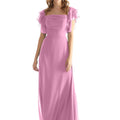Chiffon Bridesmaid Dress with Straight Neckline and Ruffle Sleeves Morilee