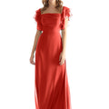Chiffon Bridesmaid Dress with Straight Neckline and Ruffle Sleeves Morilee